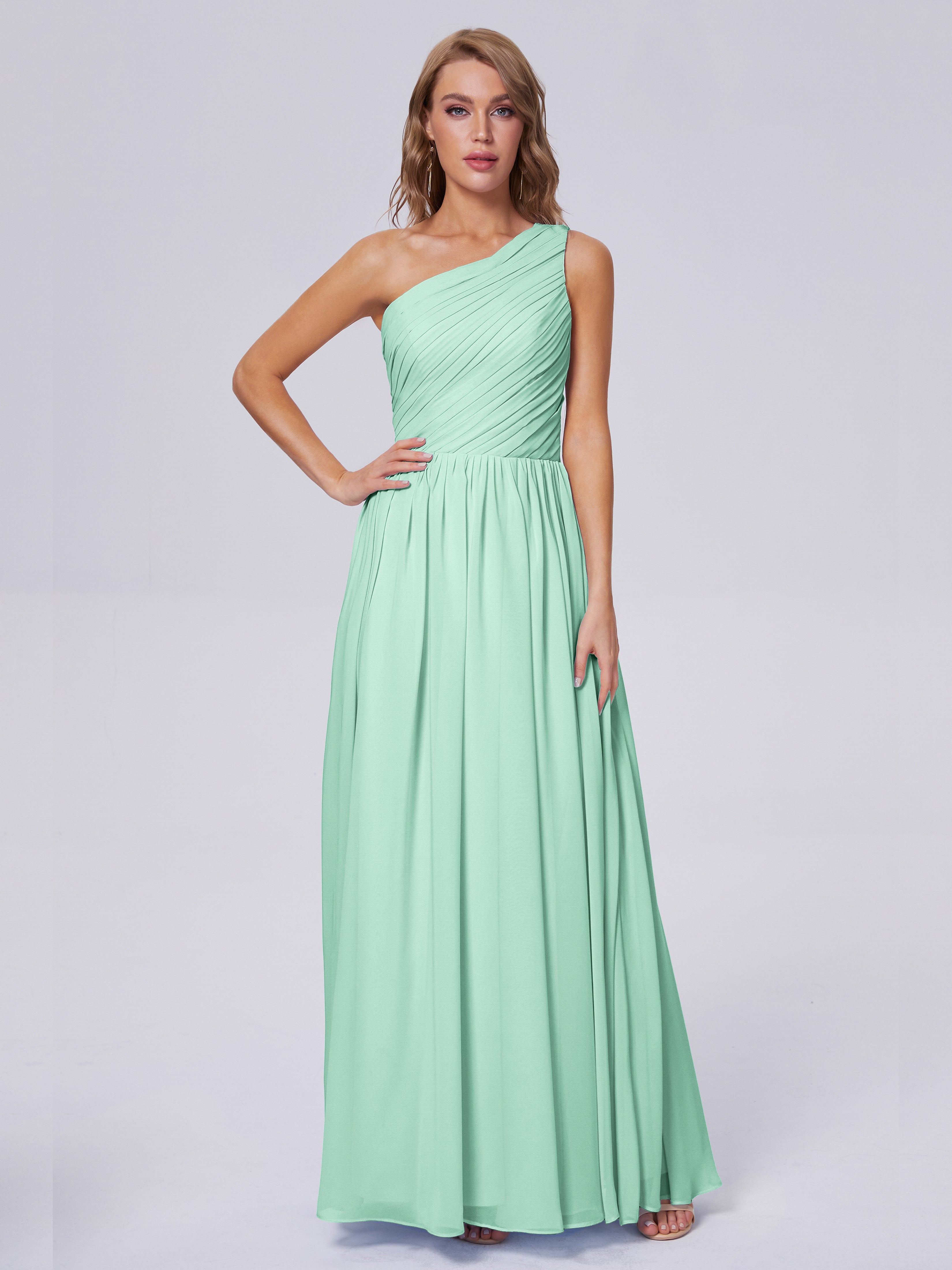 Robe Demoiselle D Honneur Menthe Seule-Épaule Mousseline Robes Demoiselle D'Honneur