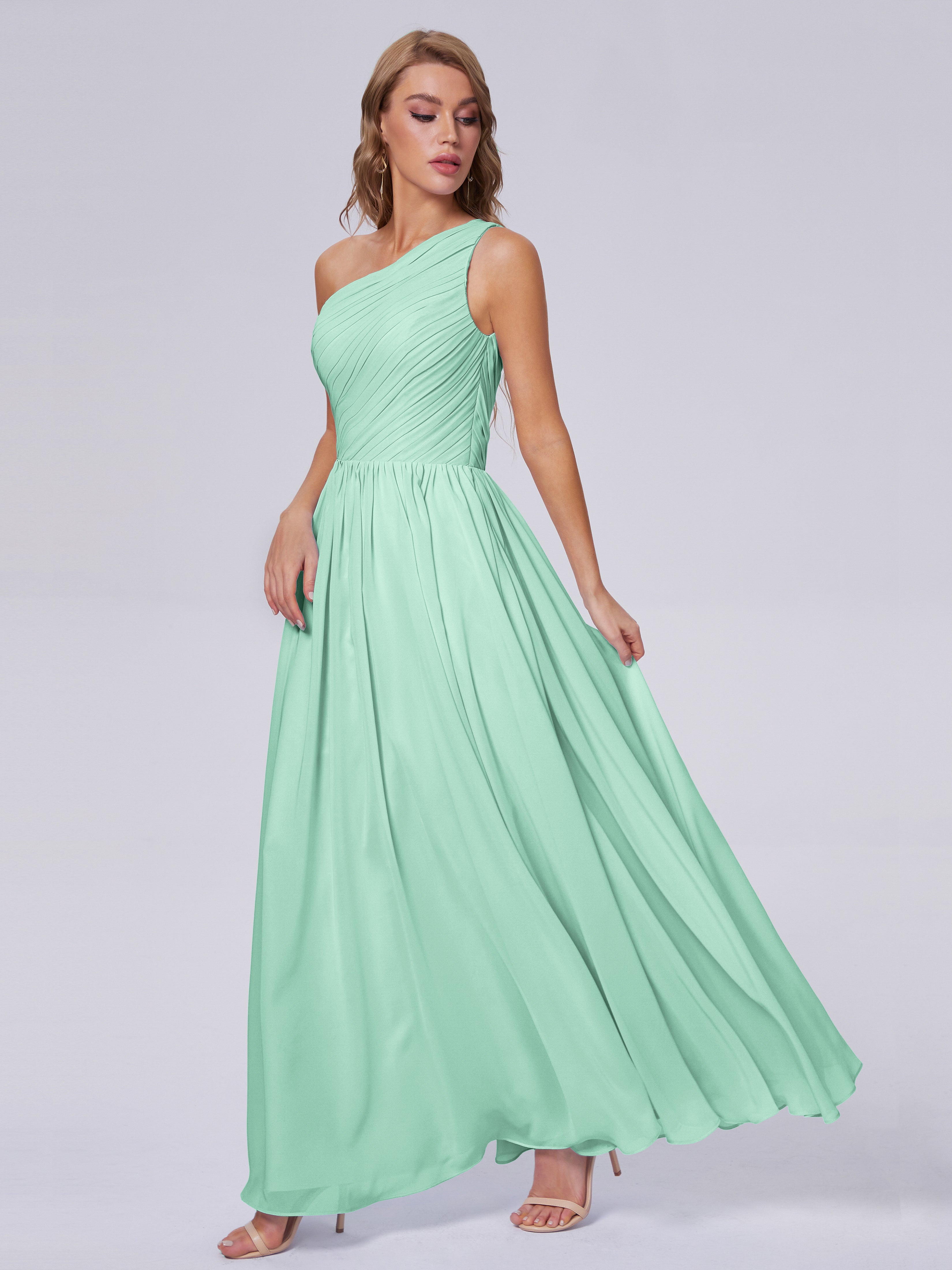 Robe Demoiselle D Honneur Menthe Seule-Épaule Mousseline Robes Demoiselle D'Honneur