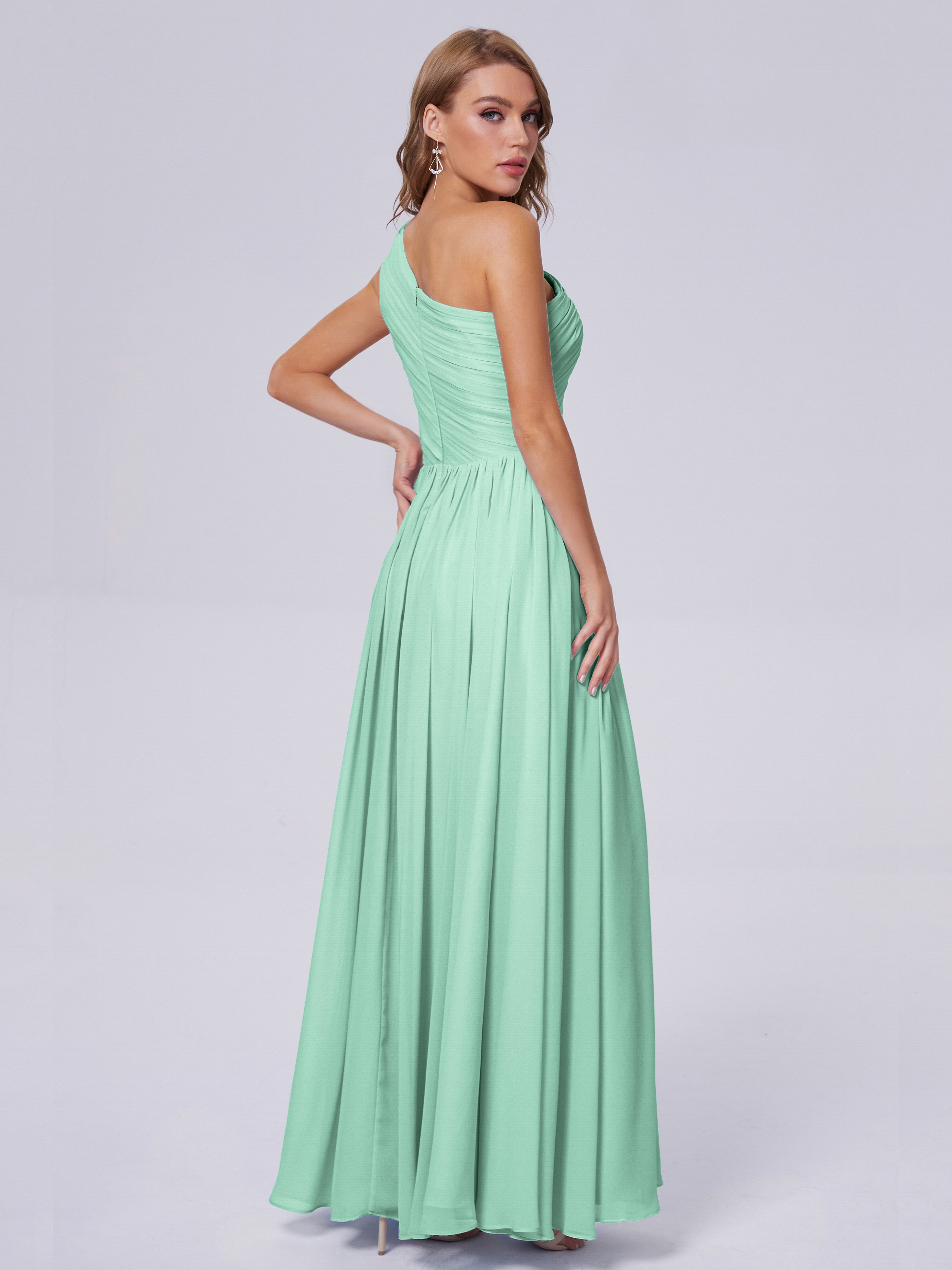 Robe Demoiselle D Honneur Menthe Seule-Épaule Mousseline Robes Demoiselle D'Honneur