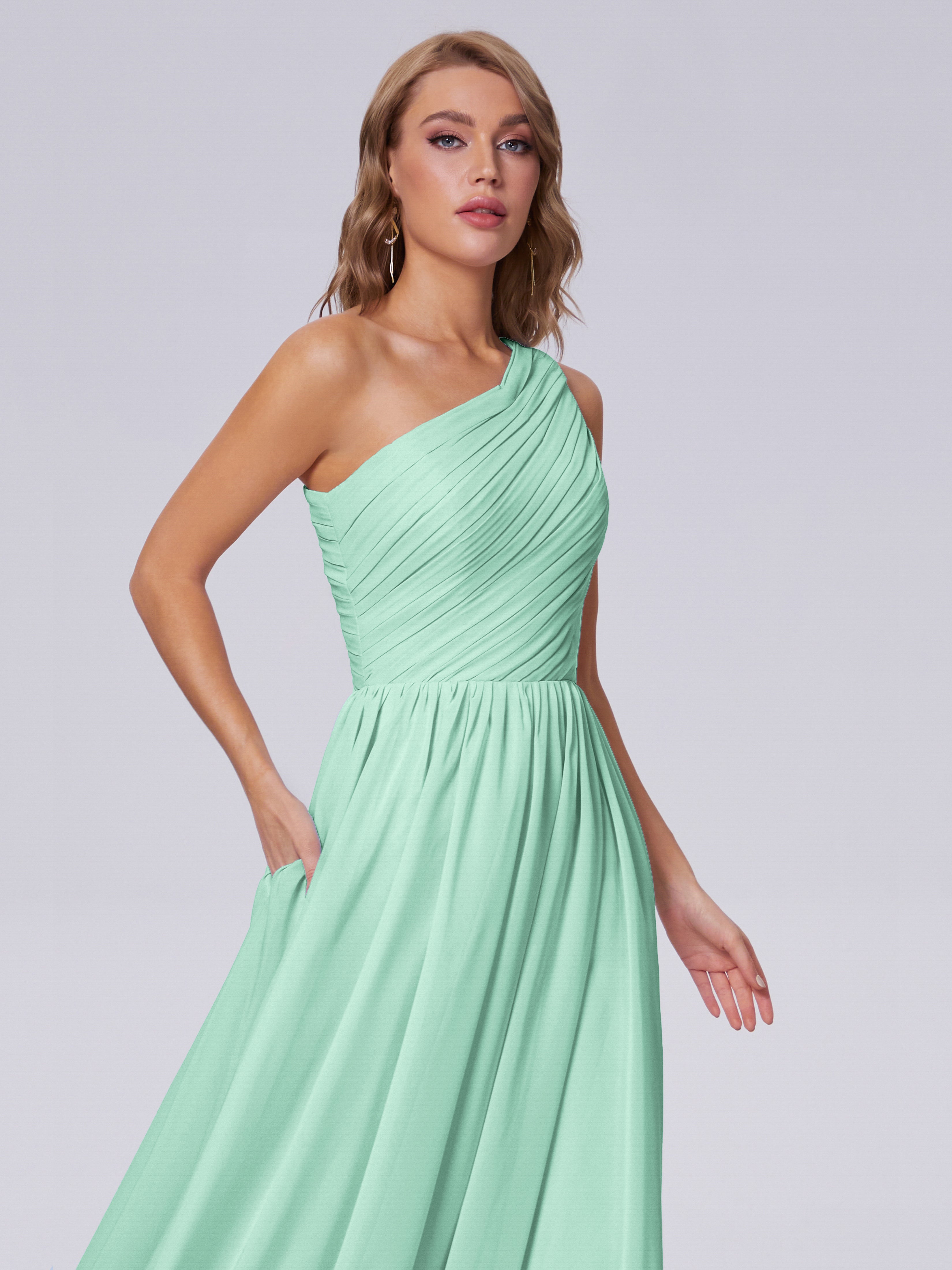 Robe Demoiselle D Honneur Menthe Seule-Épaule Mousseline Robes Demoiselle D'Honneur