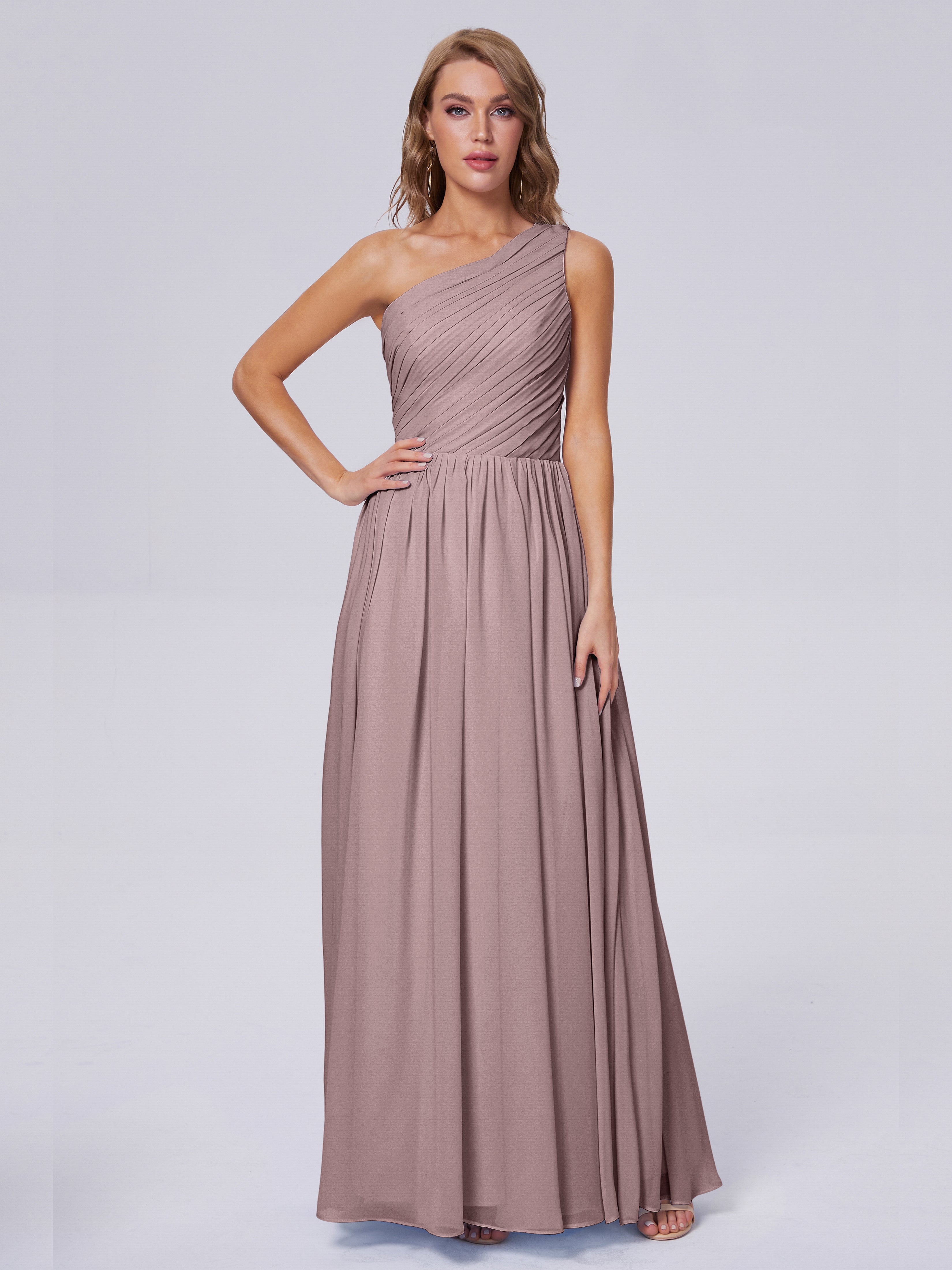 Robes De Demoiselle D'Honneur Mauve Foncé Seule-Épaule Mousseline Robes Demoiselle D'Honneur