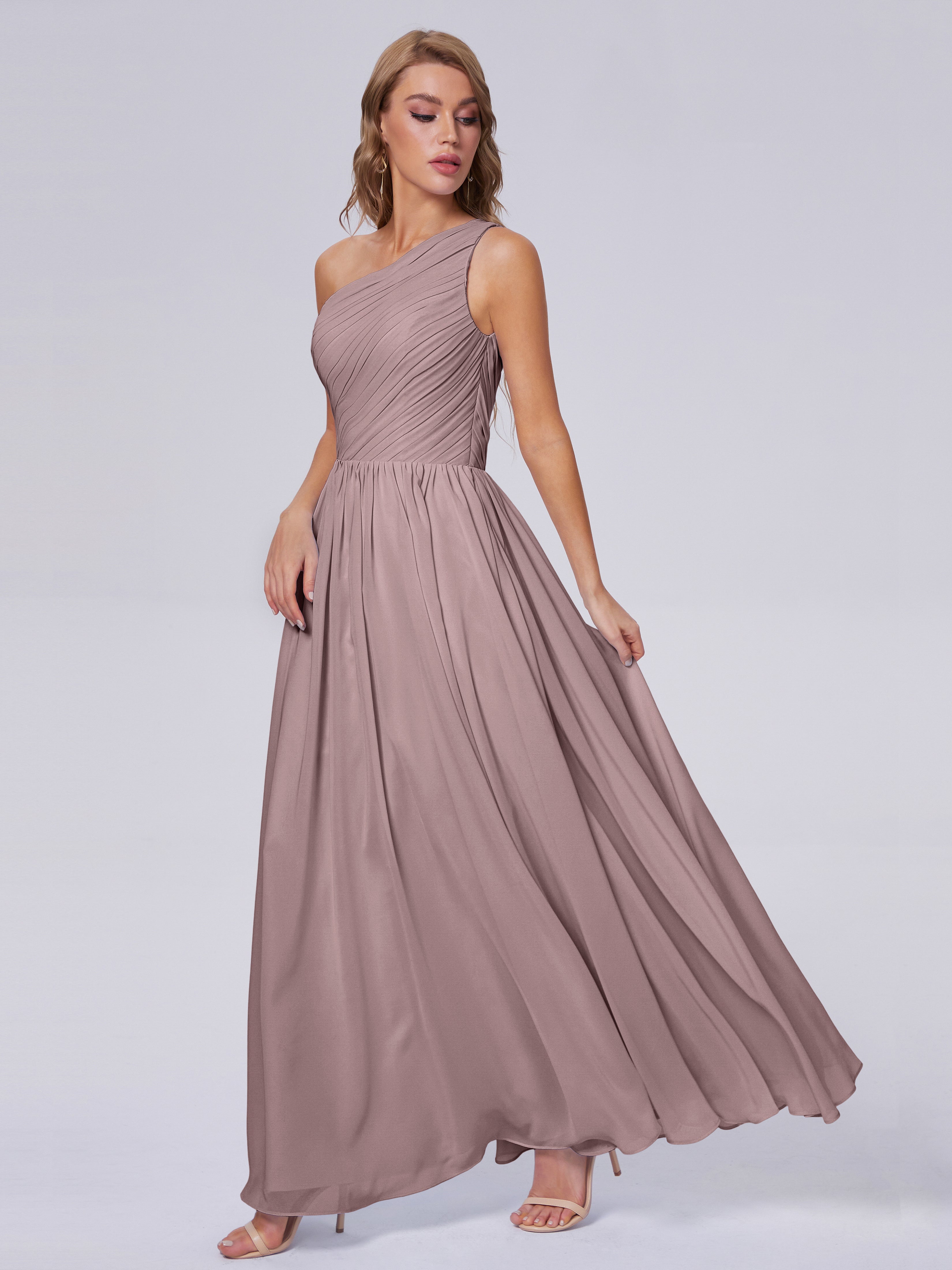 Robes De Demoiselle D'Honneur Mauve Foncé Seule-Épaule Mousseline Robes Demoiselle D'Honneur