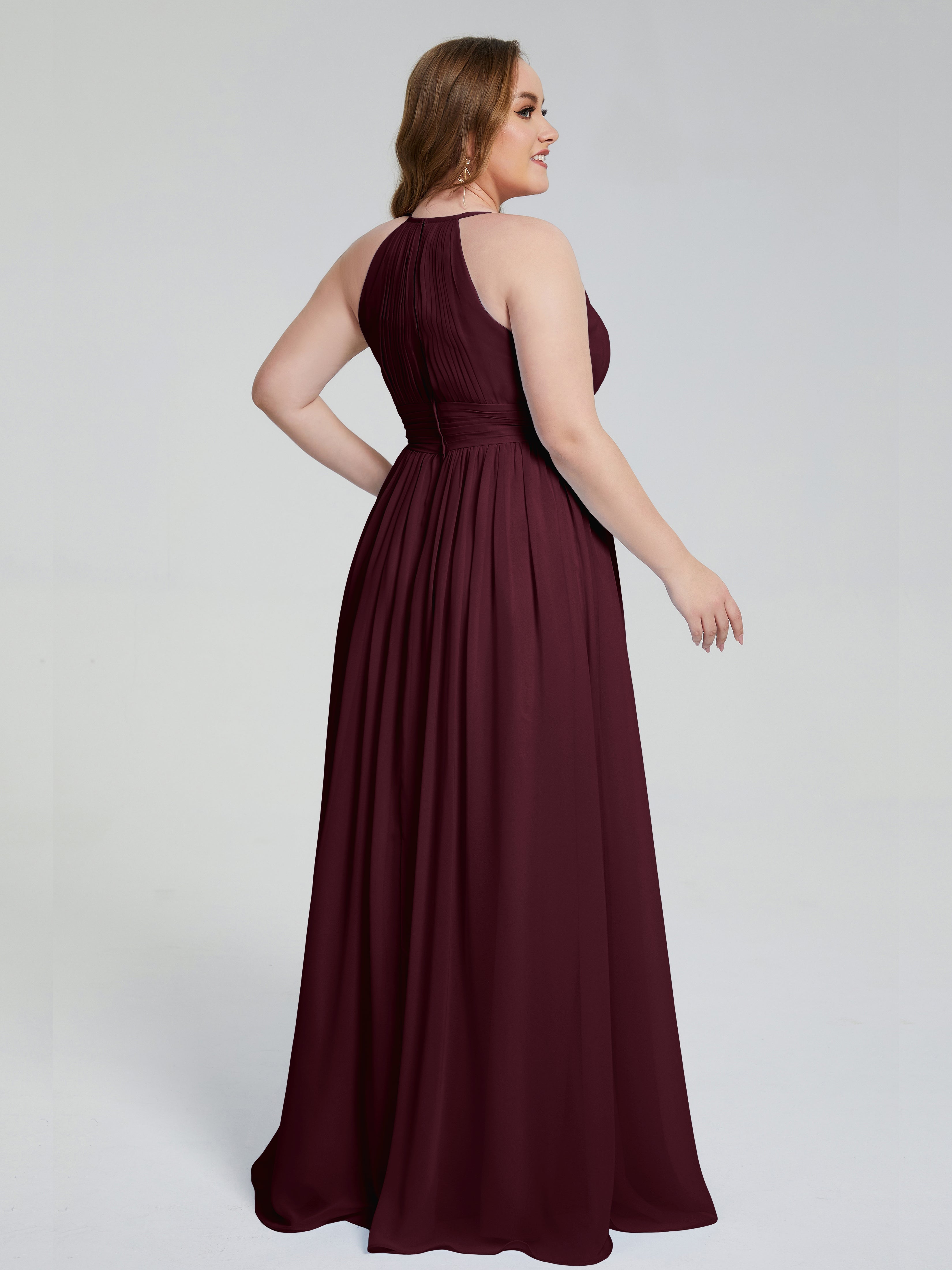 Robes De Demoiselle D'Honneur Cabernet Payton Élégante Licou Mousseline Robes Demoiselle D'Honneur Grande Taille