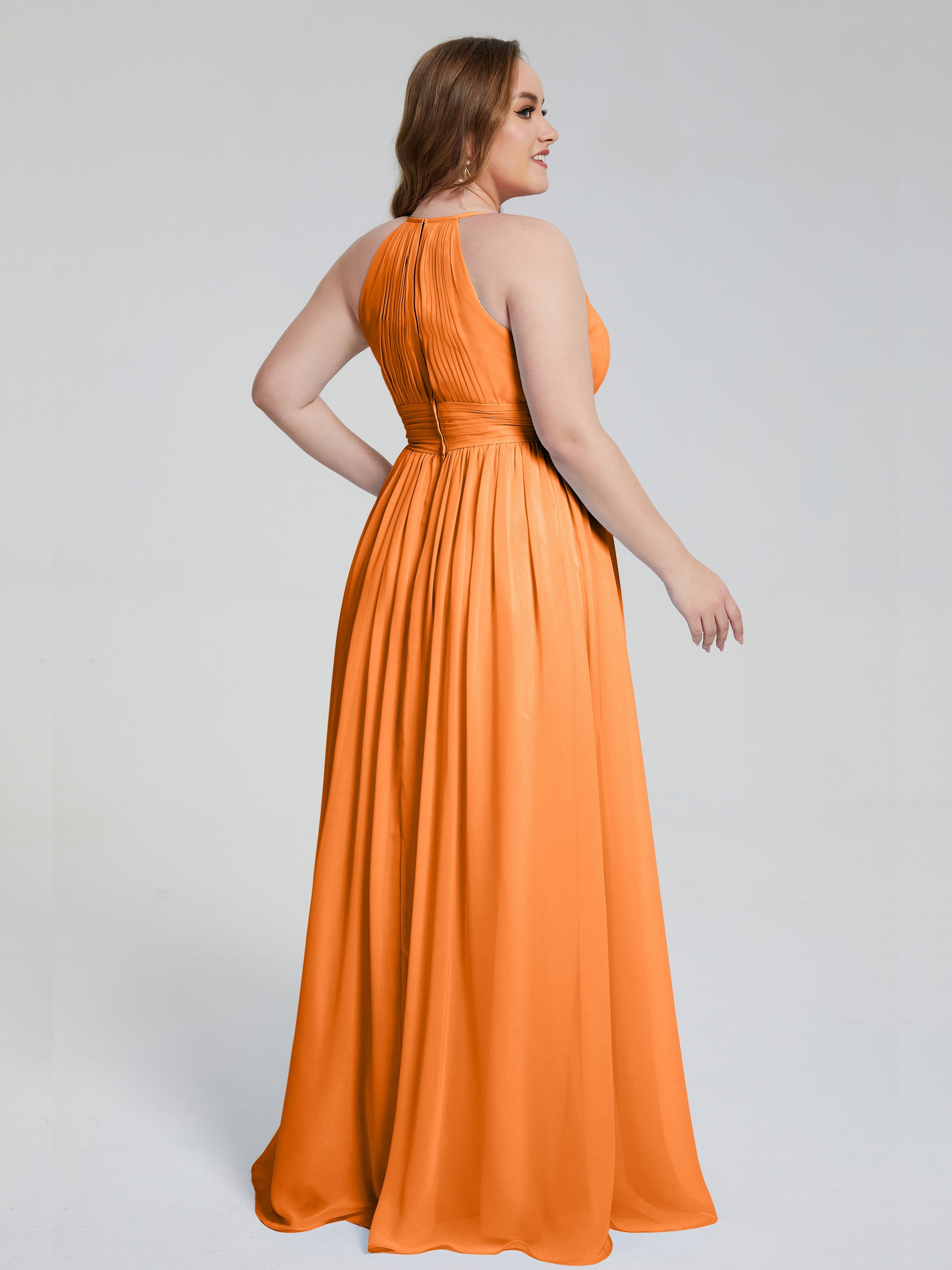 Robe De Demoiselle D Honneur Orange Payton Élégante Licou Mousseline Robes Demoiselle D'Honneur Grande Taille