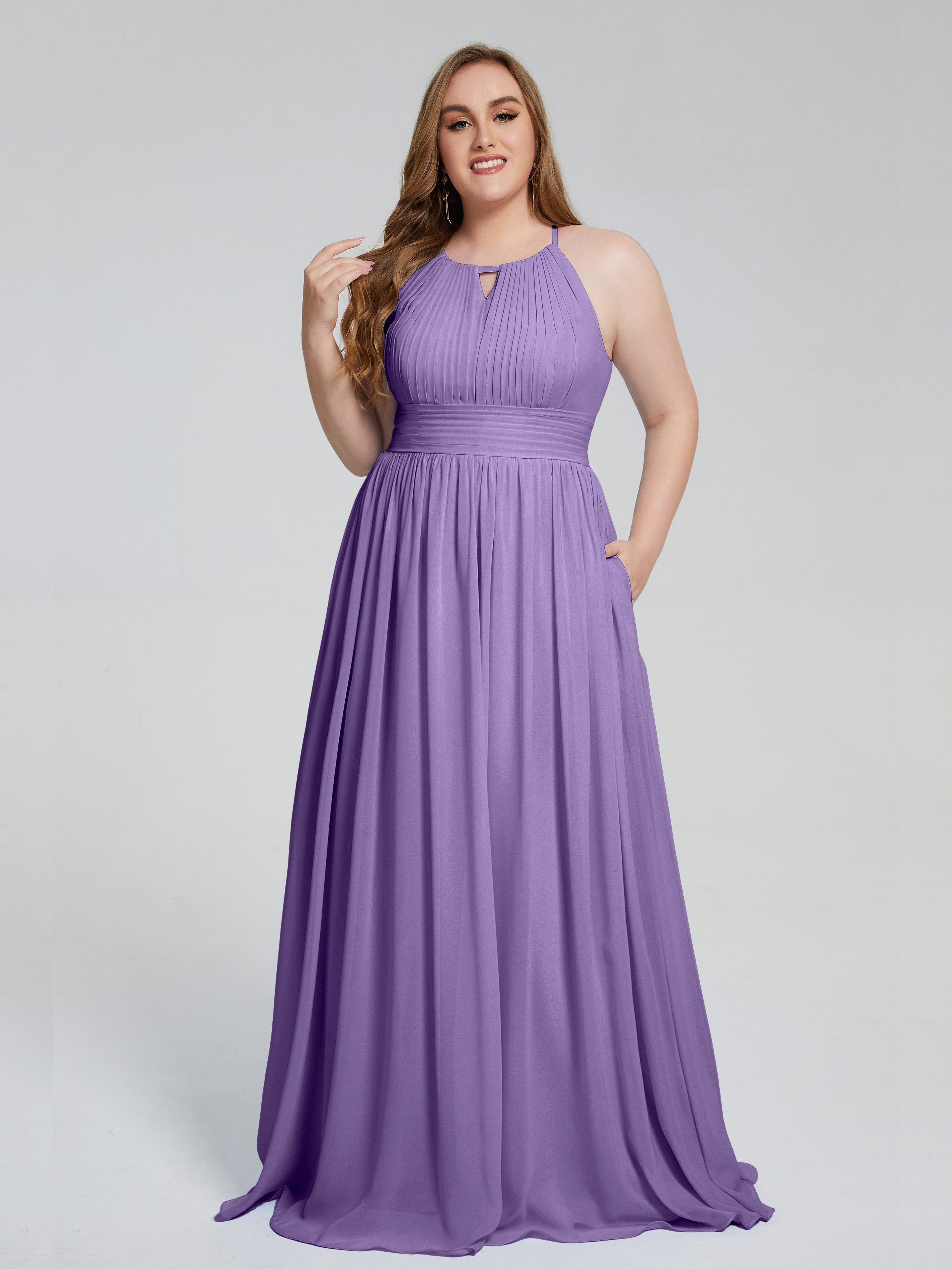 Robes De Demoiselle D'Honneur Tahiti Payton Élégante Licou Mousseline Robes Demoiselle D'Honneur Grande Taille