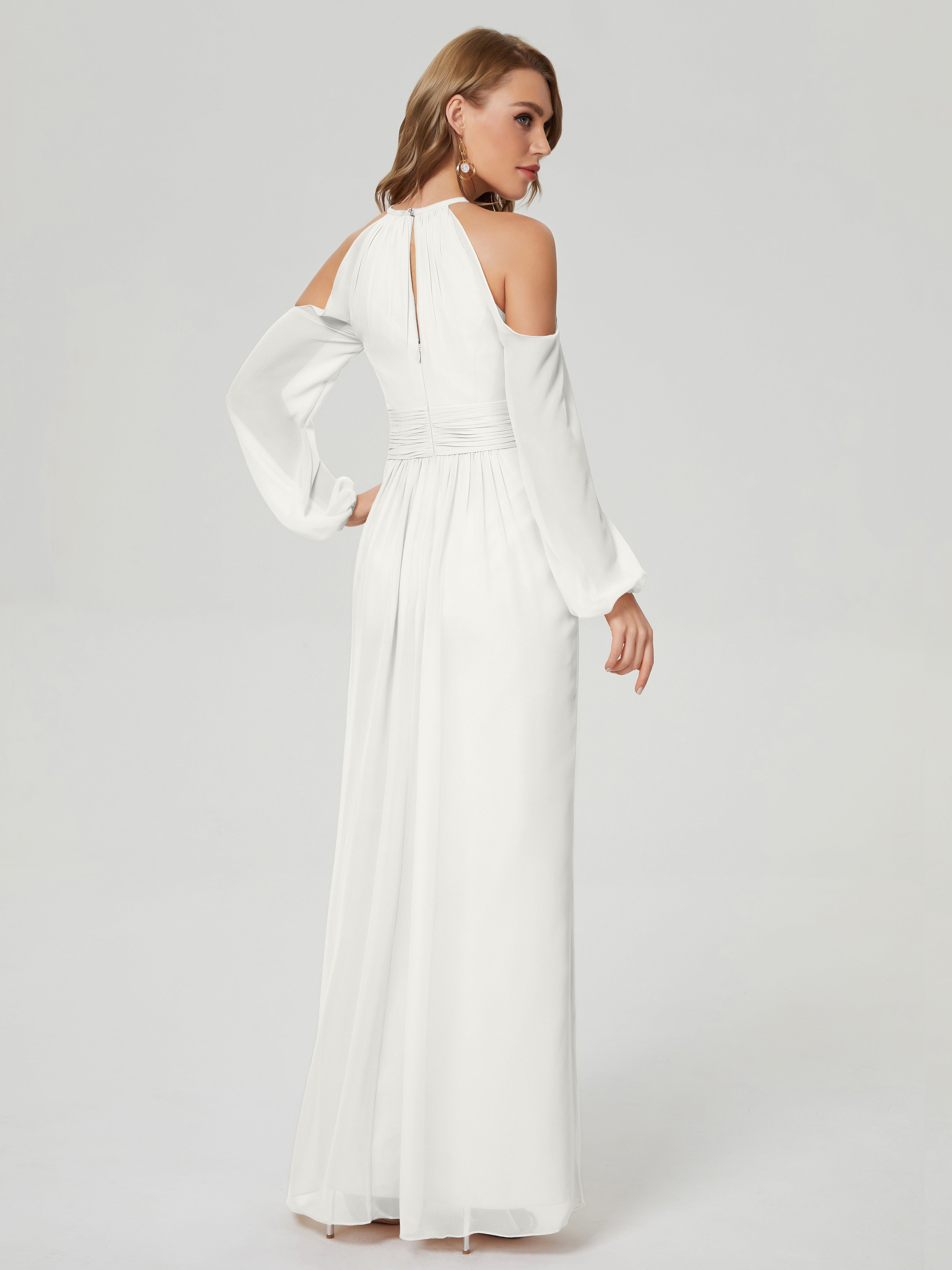 Robe Demoiselle D Honneur Ivoire Manches Longues Licou Mousseline Robe De Demoiselle D'Honneur