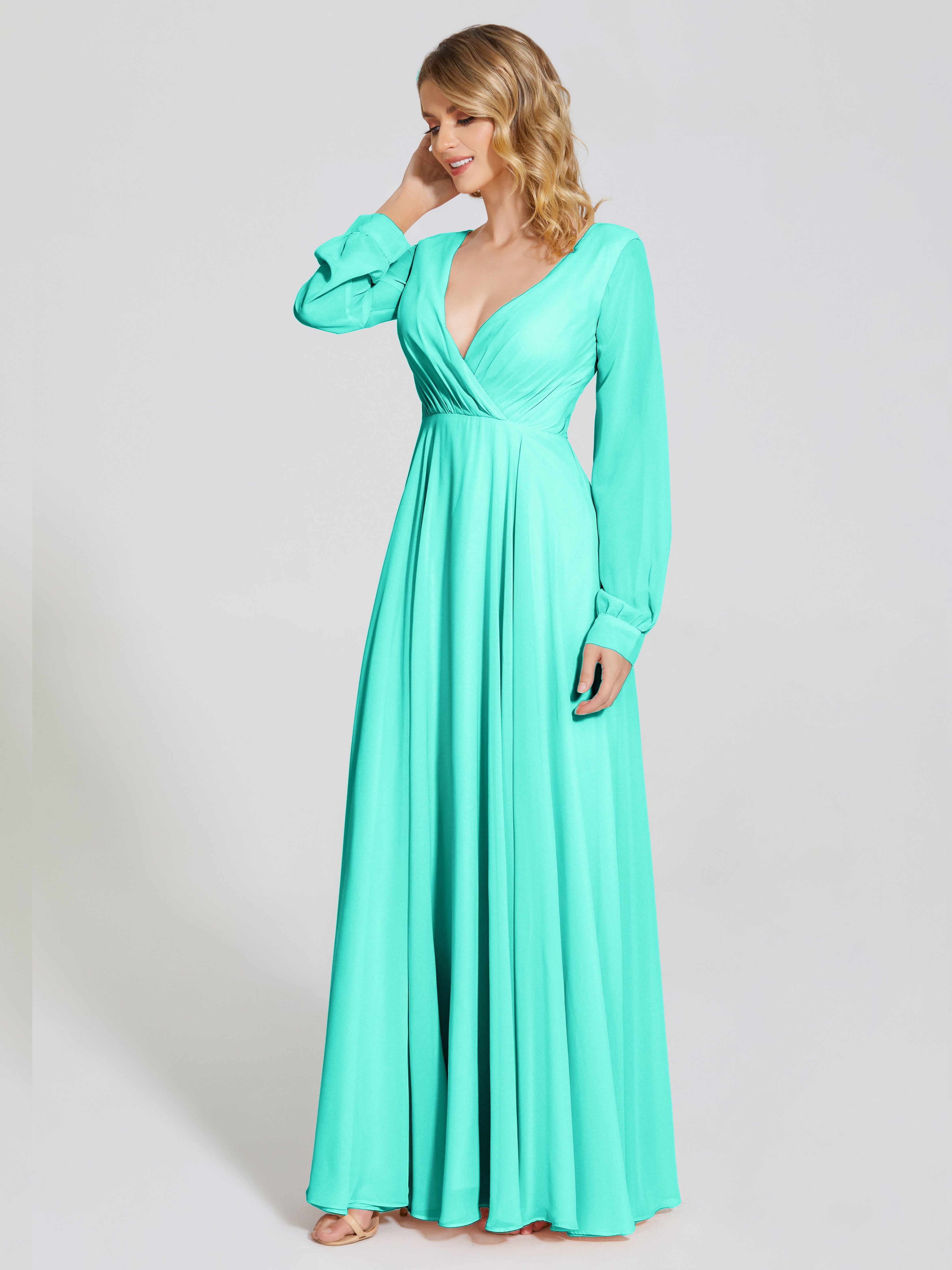 Robes De Demoiselle D'Honneur Spa Trapèze Manches Longues Mousseline Robe De Demoiselle D'Honneur