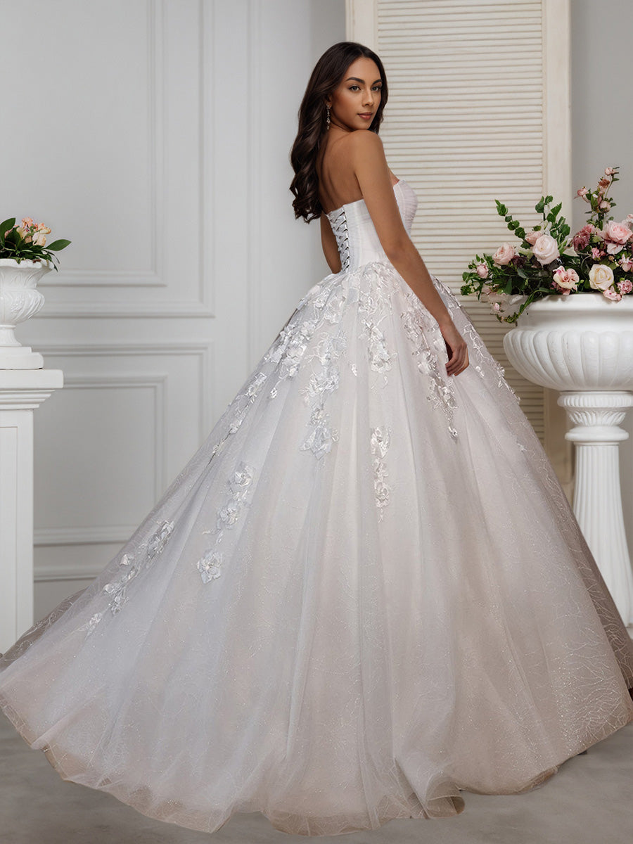 Cicinia Robe de Mariée A-Line en Tulle sans Bretelles Appliqués Lacé Dos Magnifique