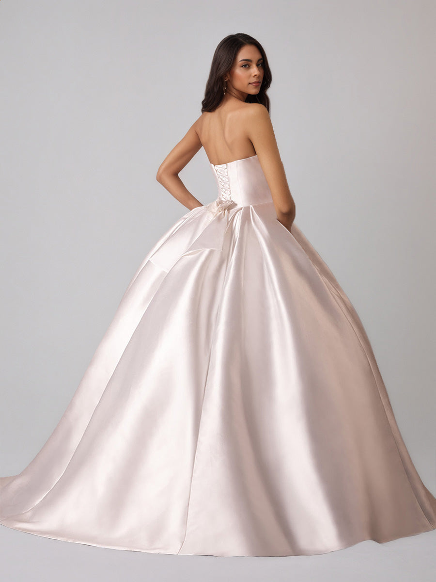 Cicinia Robe de Mariée en Satin sans Bretelles ruchée avec Fleurs 3D Magnifique