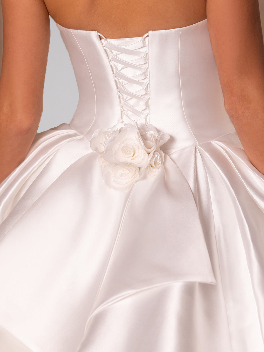 Cicinia Robe de Mariée en Satin sans Bretelles ruchée avec Fleurs 3D Magnifique