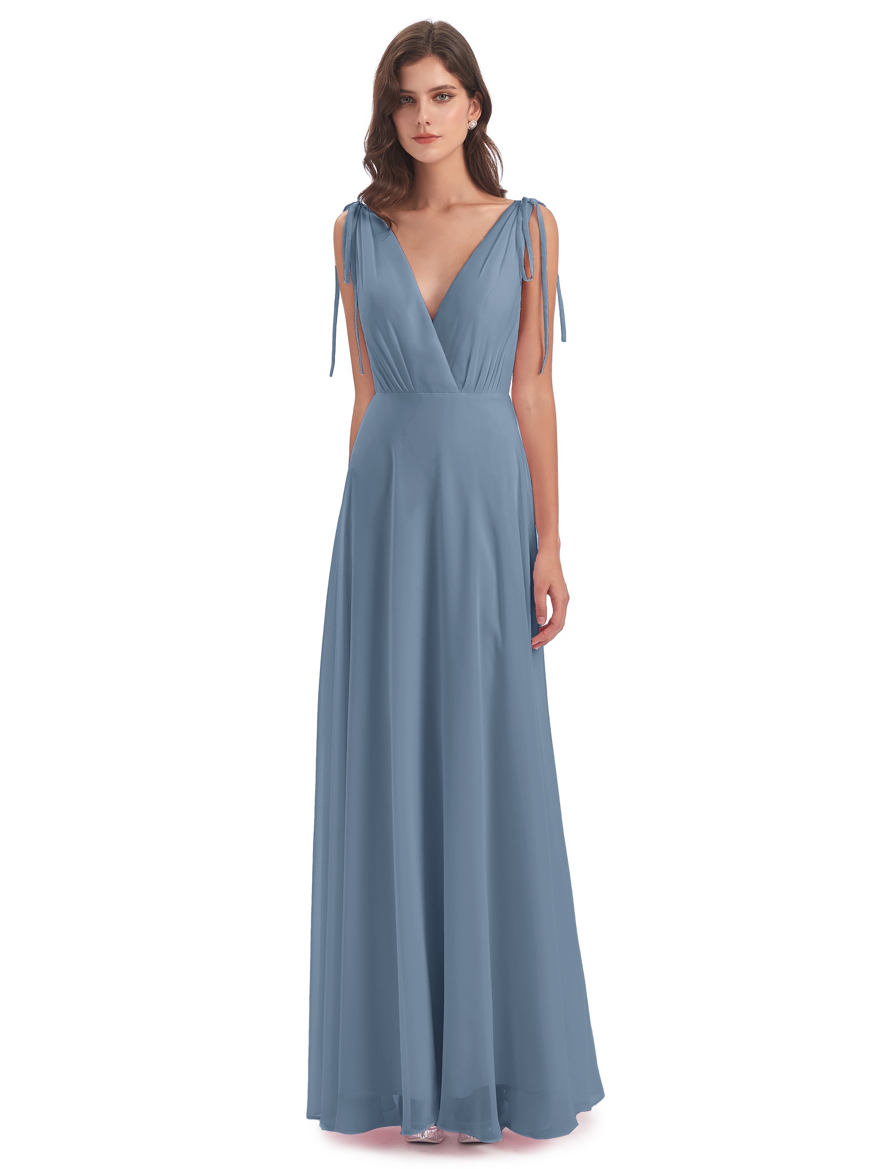 Robes De Demoiselle D'Honneur Bleu De Schiste Dos Nu Col V Robes Demoiselle D'Honneur