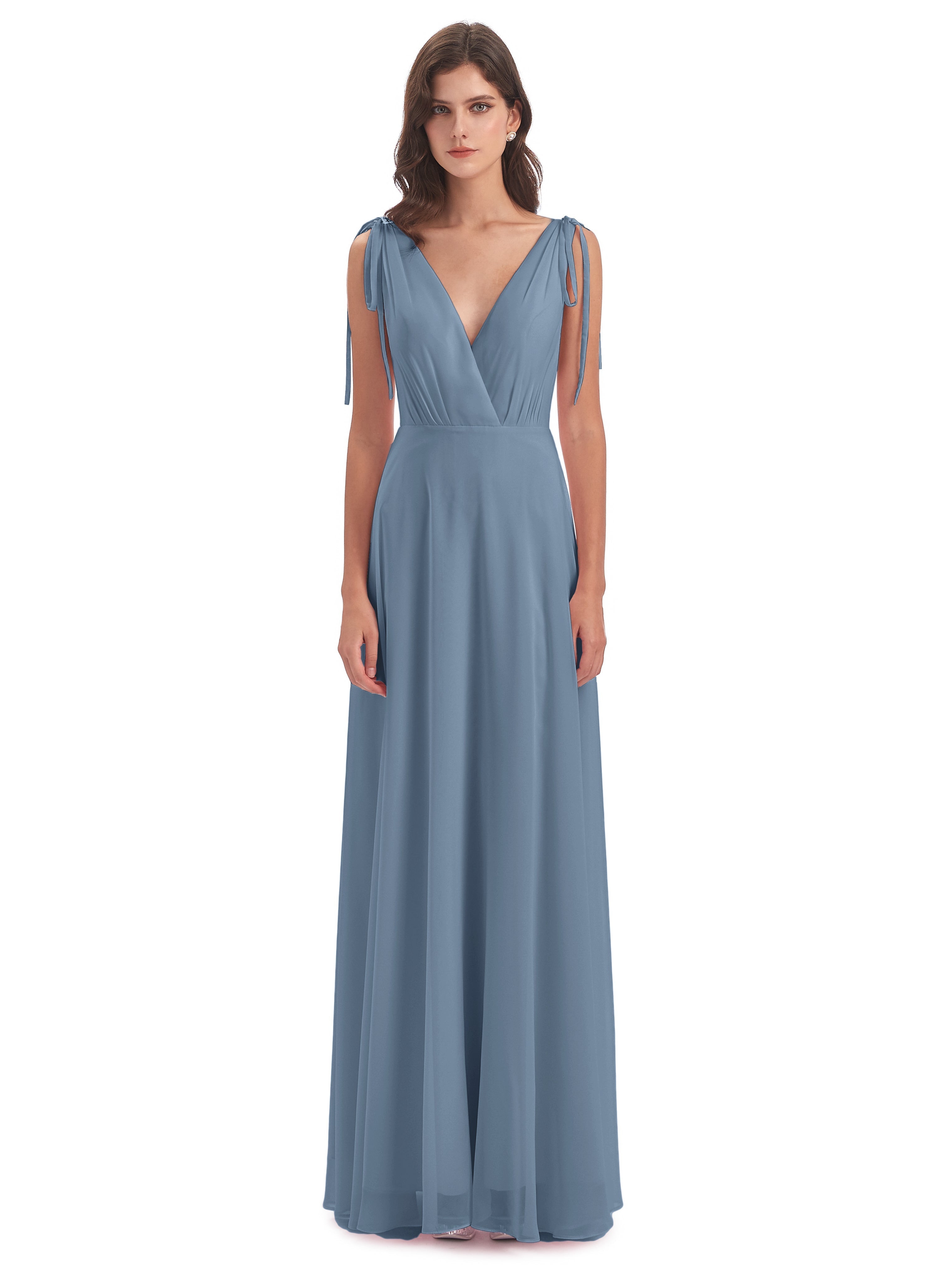 Robes De Demoiselle D'Honneur Bleu De Schiste Dos Nu Col V Robes Demoiselle D'Honneur