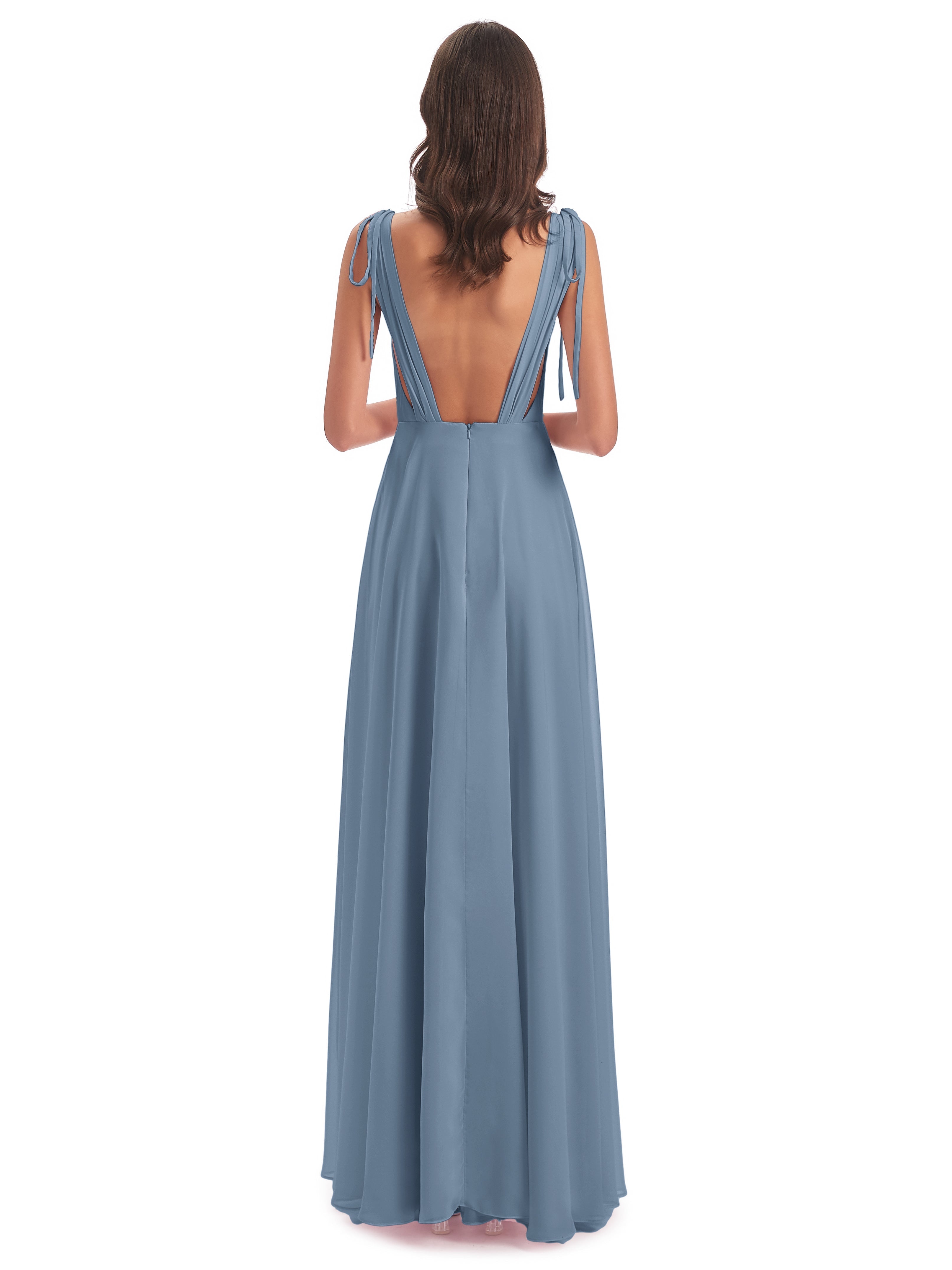 Robes De Demoiselle D'Honneur Bleu De Schiste Dos Nu Col V Robes Demoiselle D'Honneur