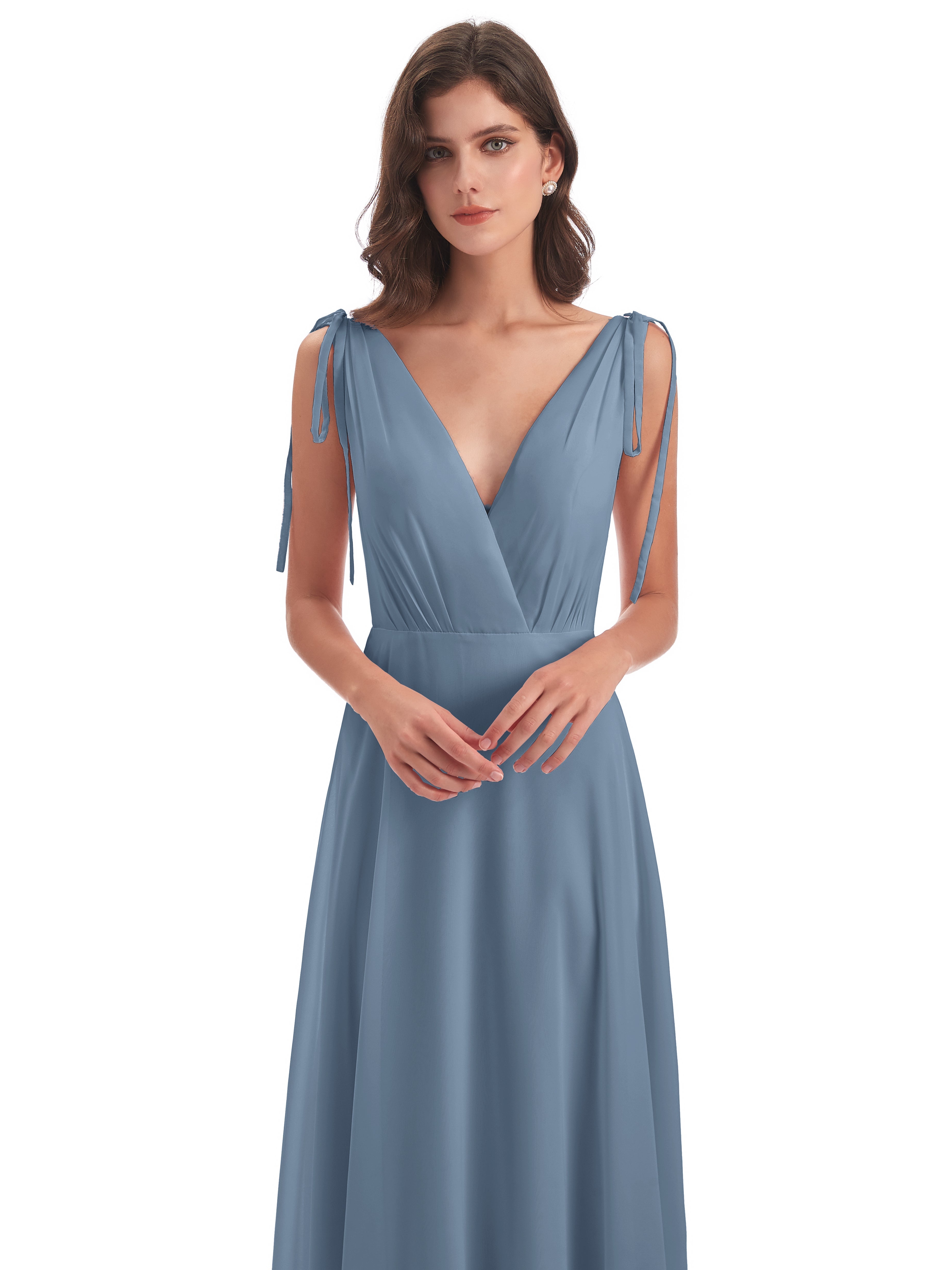Robes De Demoiselle D'Honneur Bleu De Schiste Dos Nu Col V Robes Demoiselle D'Honneur