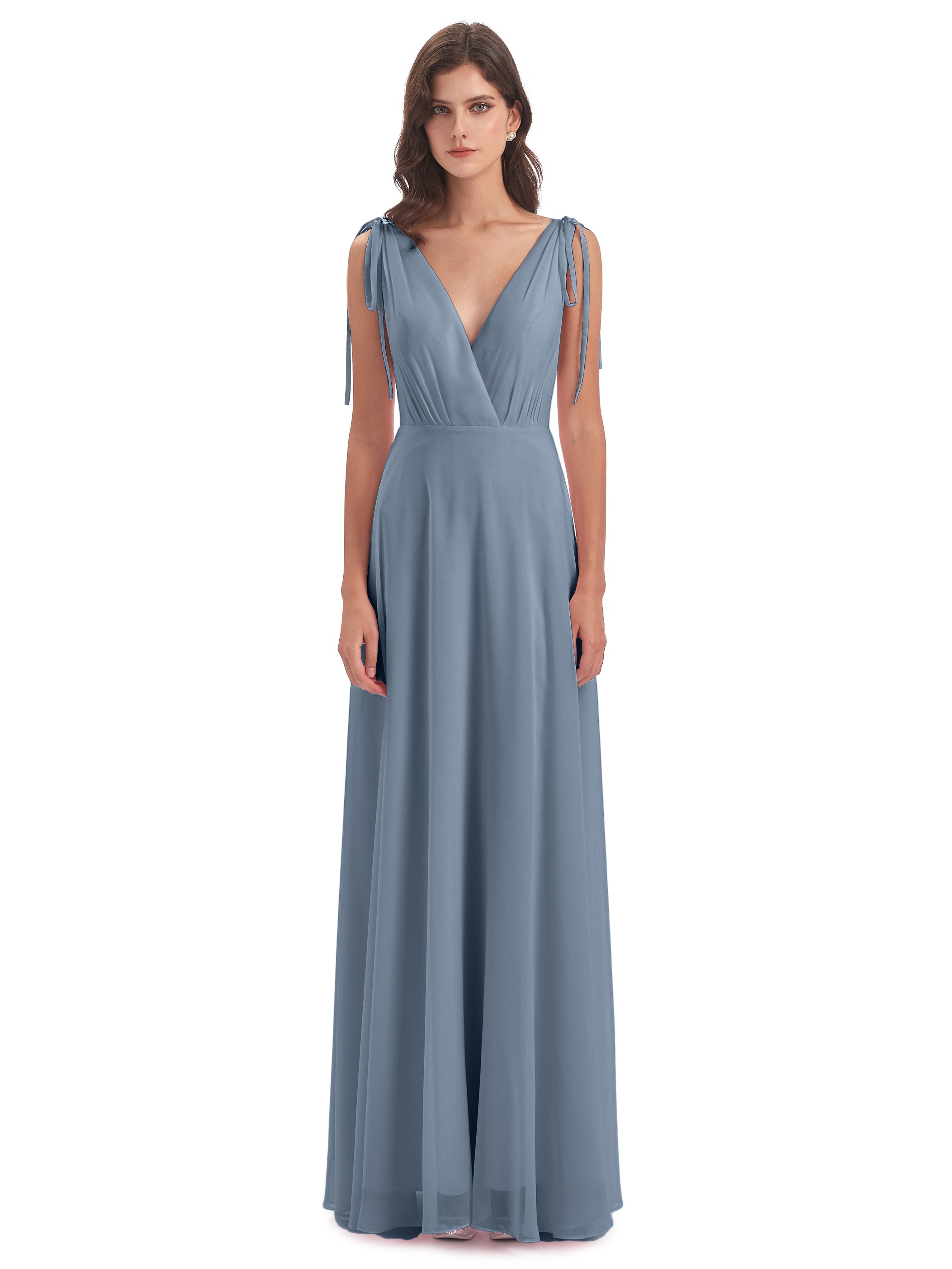 Robe Demoiselle D Honneur Bleu Poussiereux Dos Nu Col V Robes Demoiselle D'Honneur
