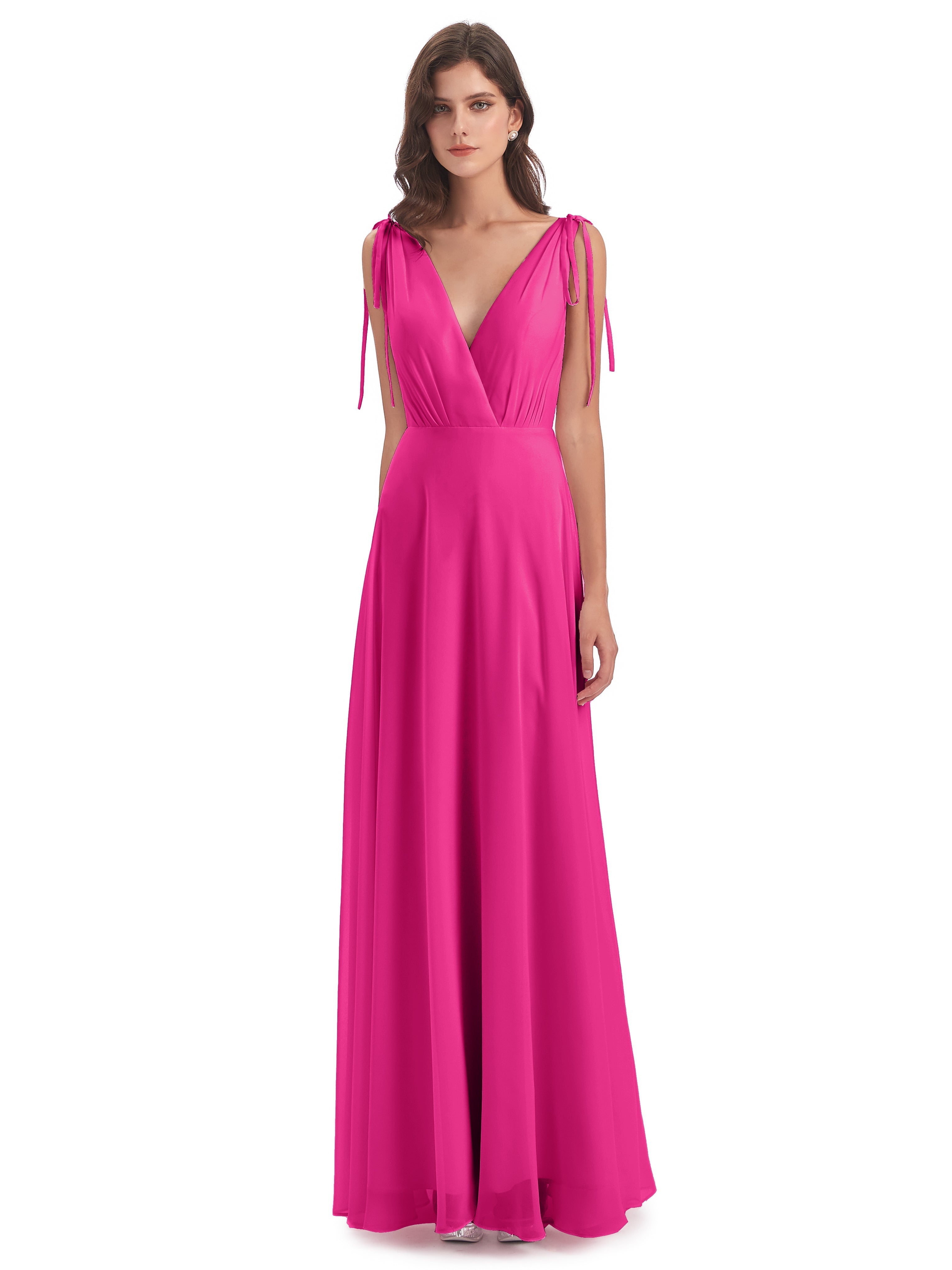 Robes De Demoiselle D'Honneur Couleur Rose Fuchsia Dos Nu Col V Robes Demoiselle D'Honneur