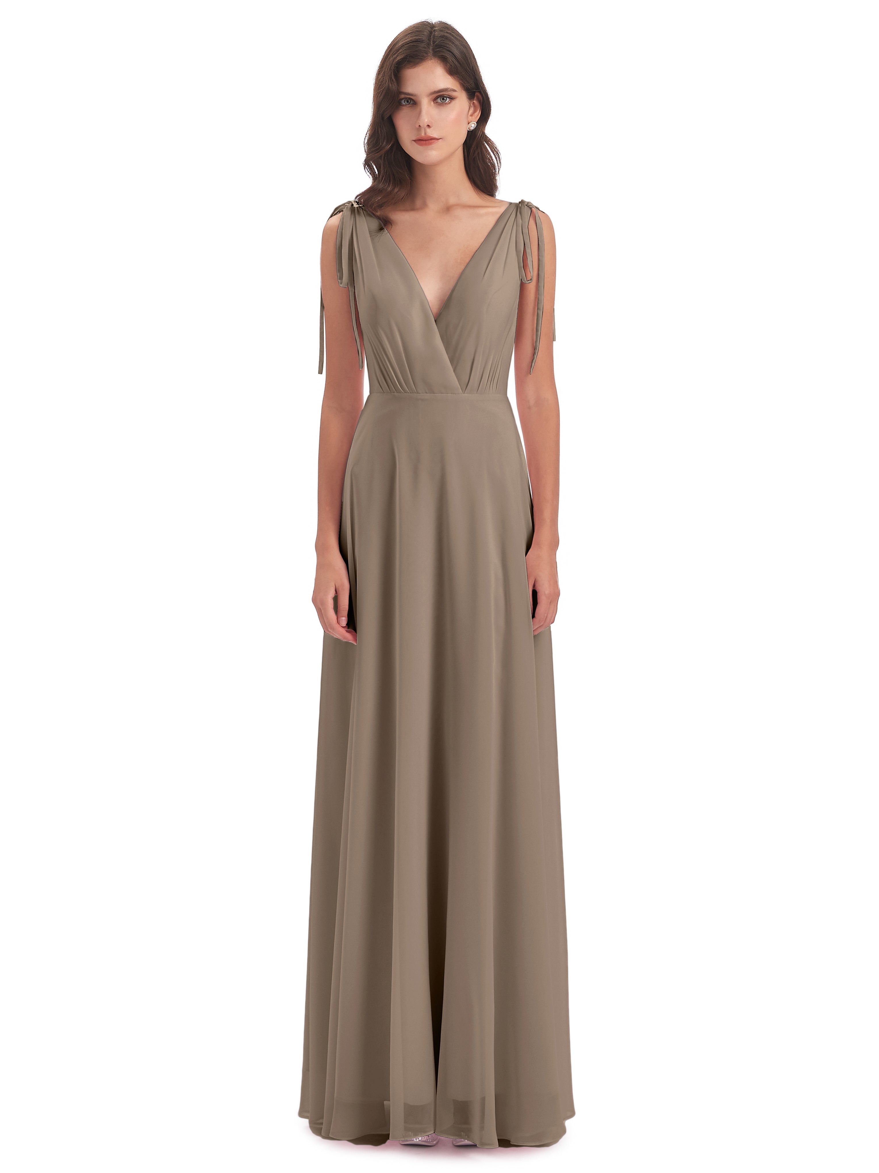 Robe Ceremonie Taupe Dos Nu Col V Robes Demoiselle D'Honneur