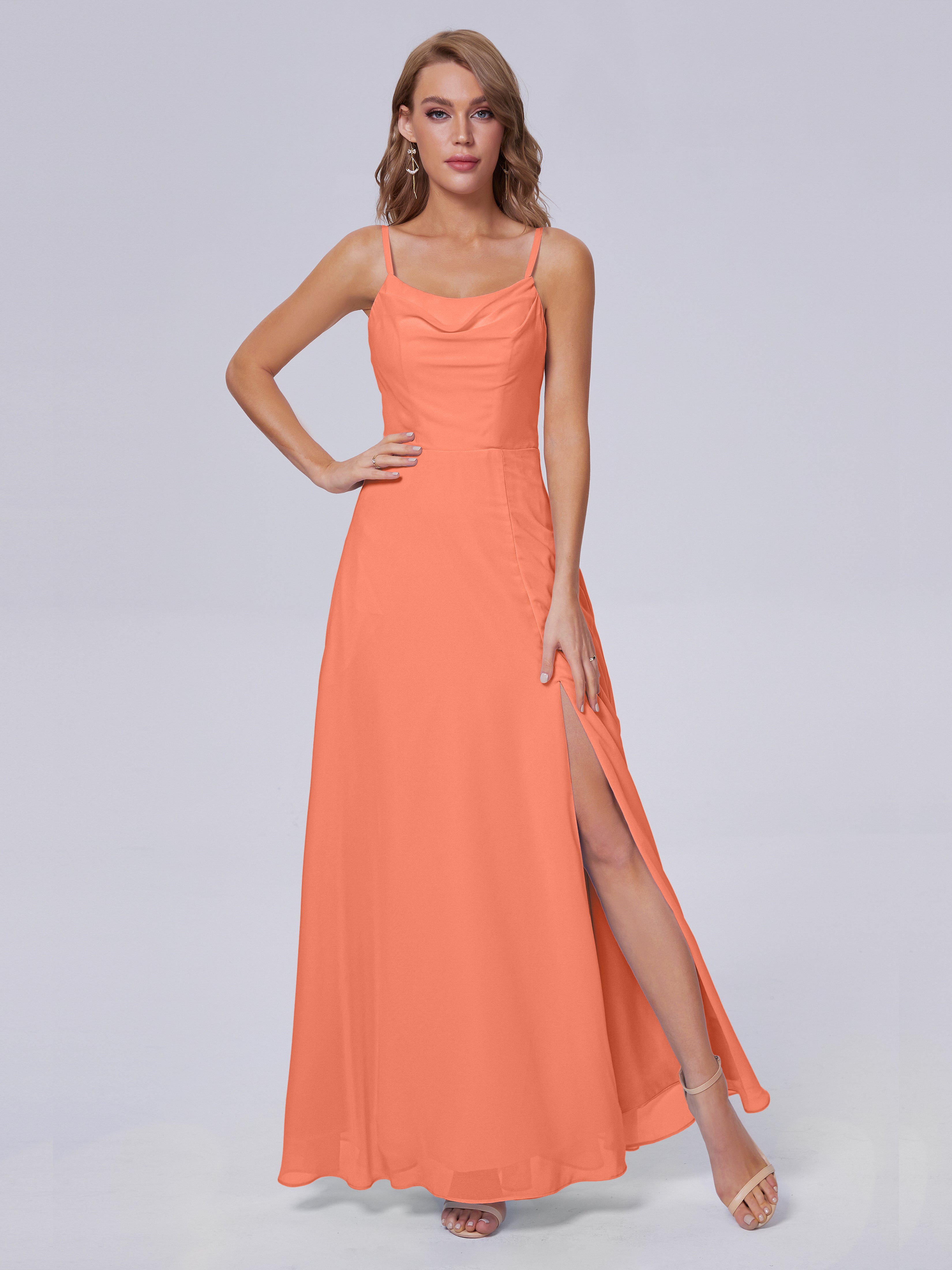 Robes De Demoiselle D'Honneur Coucher De Soleil Reese Mignonne Bretelles Spaghetti Mousseline Robes Demoiselle D'Honneur