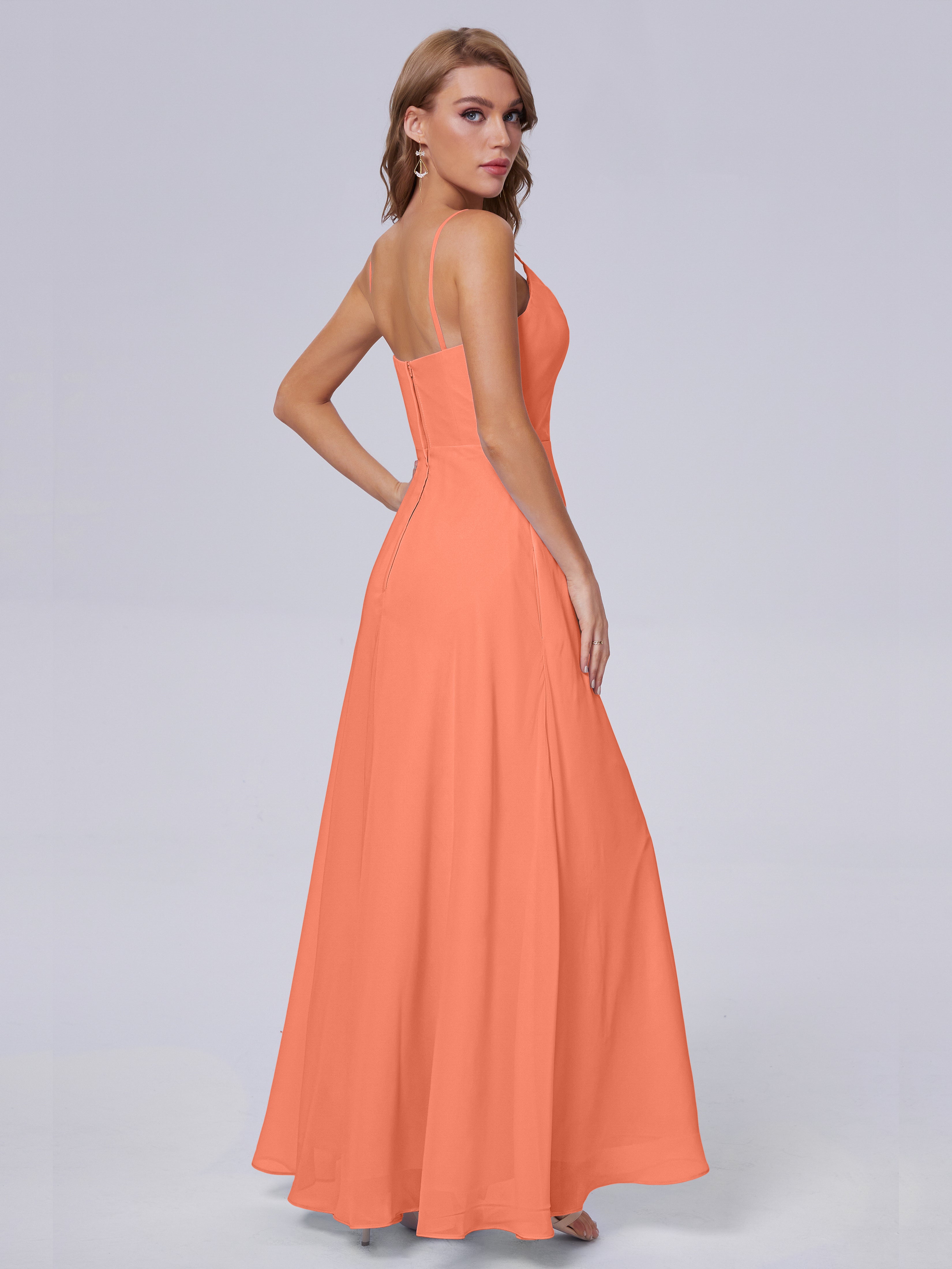 Robes De Demoiselle D'Honneur Coucher De Soleil Reese Mignonne Bretelles Spaghetti Mousseline Robes Demoiselle D'Honneur