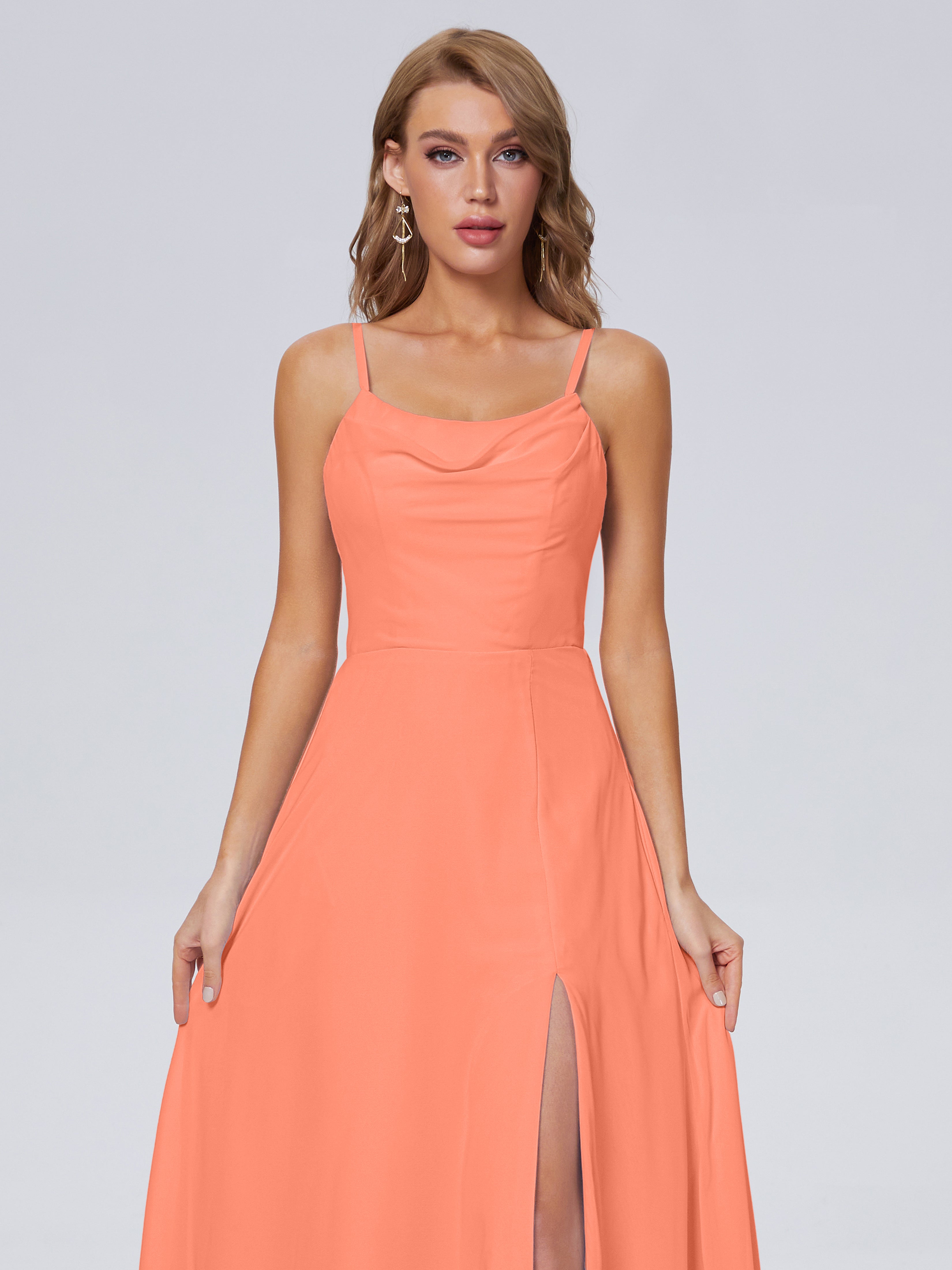 Robes De Demoiselle D'Honneur Coucher De Soleil Reese Mignonne Bretelles Spaghetti Mousseline Robes Demoiselle D'Honneur