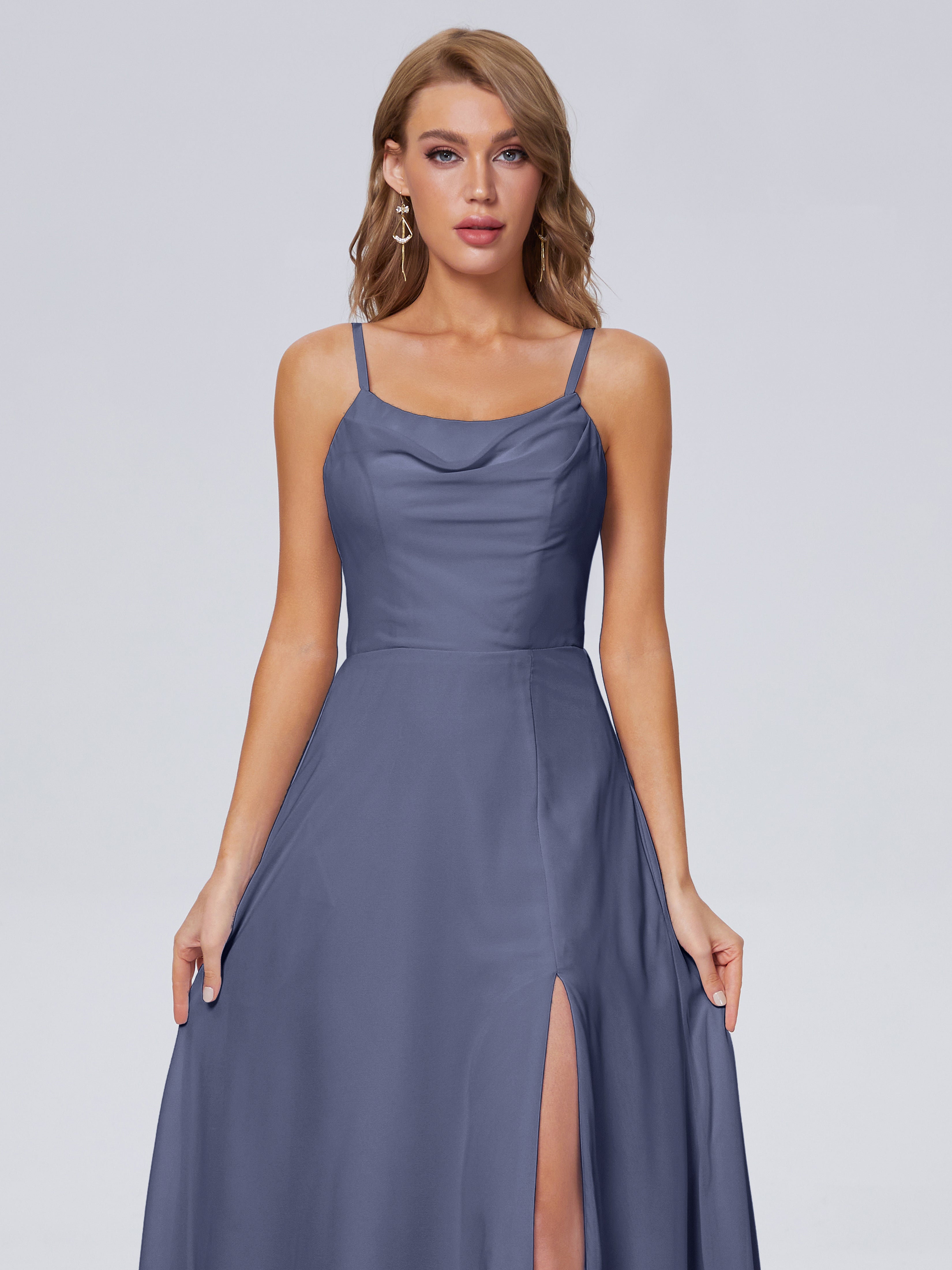 Robes De Demoiselle D'Honneur Bleu Orageux Reese Mignonne Bretelles Spaghetti Mousseline Robes Demoiselle D'Honneur