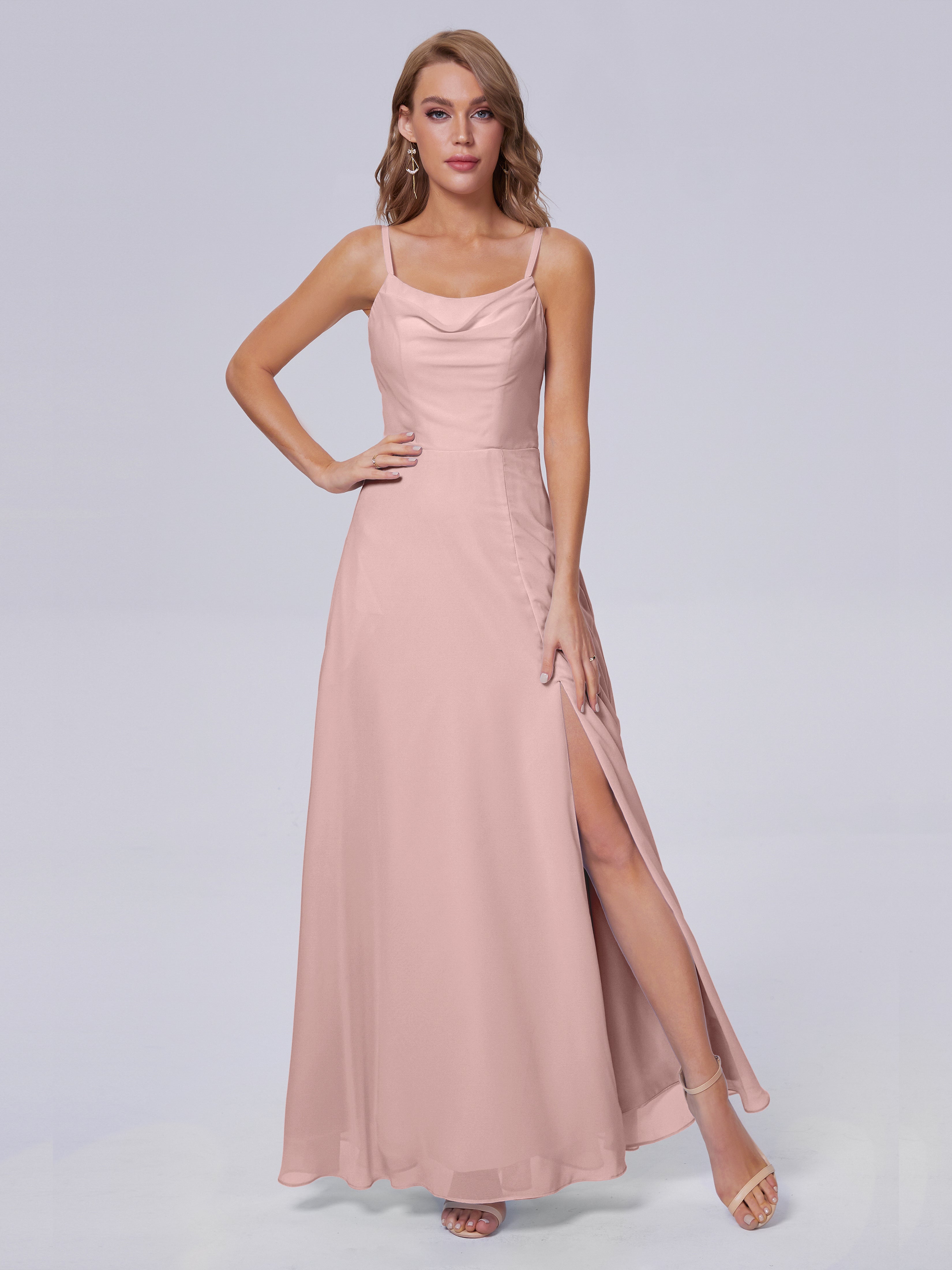 Robes Demoiselle D Honneur Rose Poudré Reese Mignonne Bretelles Spaghetti Mousseline Robes Demoiselle D'Honneur