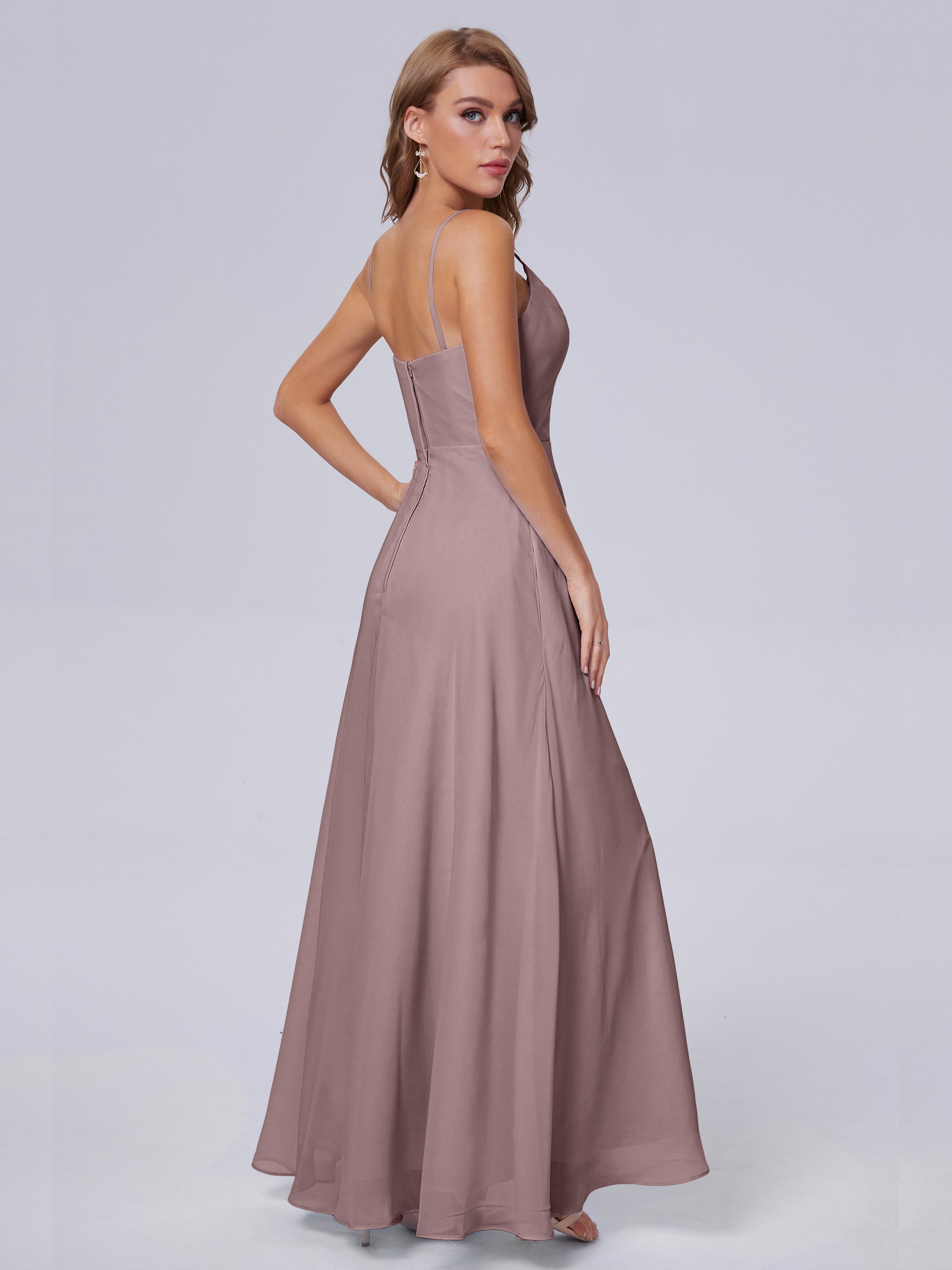 Robes De Demoiselle D'Honneur Mauve Foncé Reese Mignonne Bretelles Spaghetti Mousseline Robes Demoiselle D'Honneur