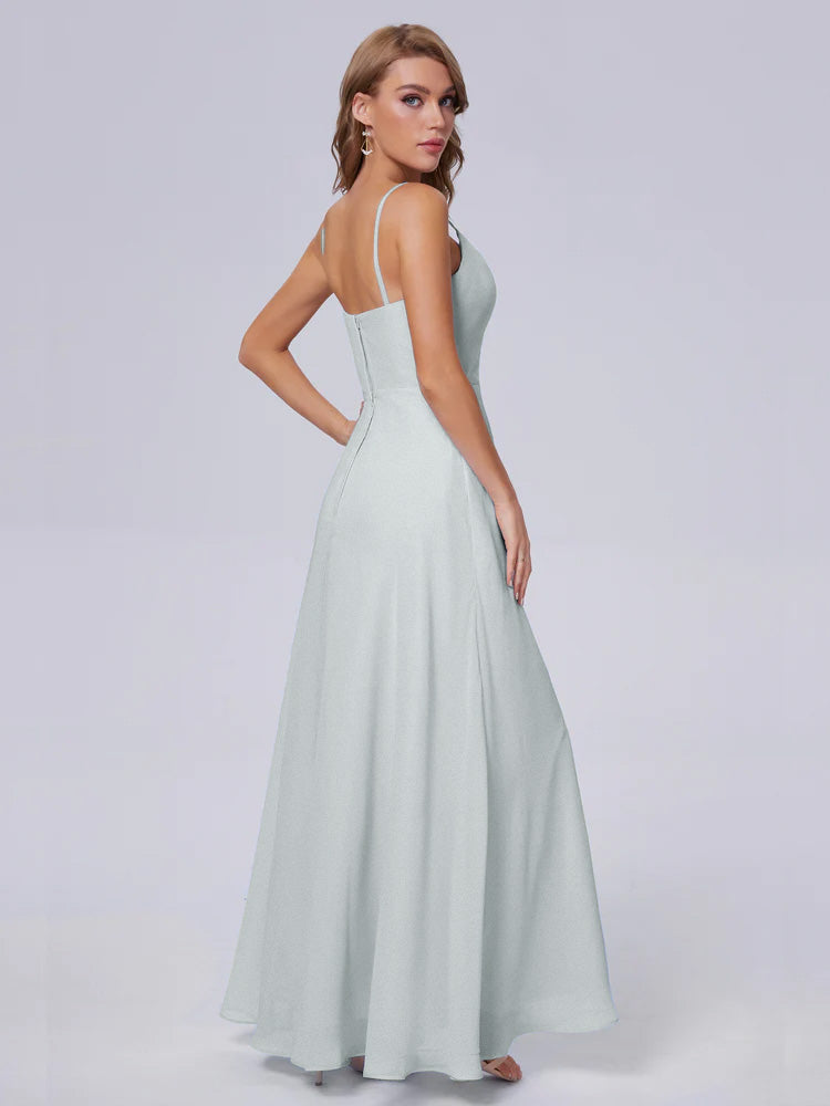 Robes De Demoiselle D'Honneur Celadon Reese Mignonne Bretelles Spaghetti Mousseline Robes Demoiselle D'Honneur