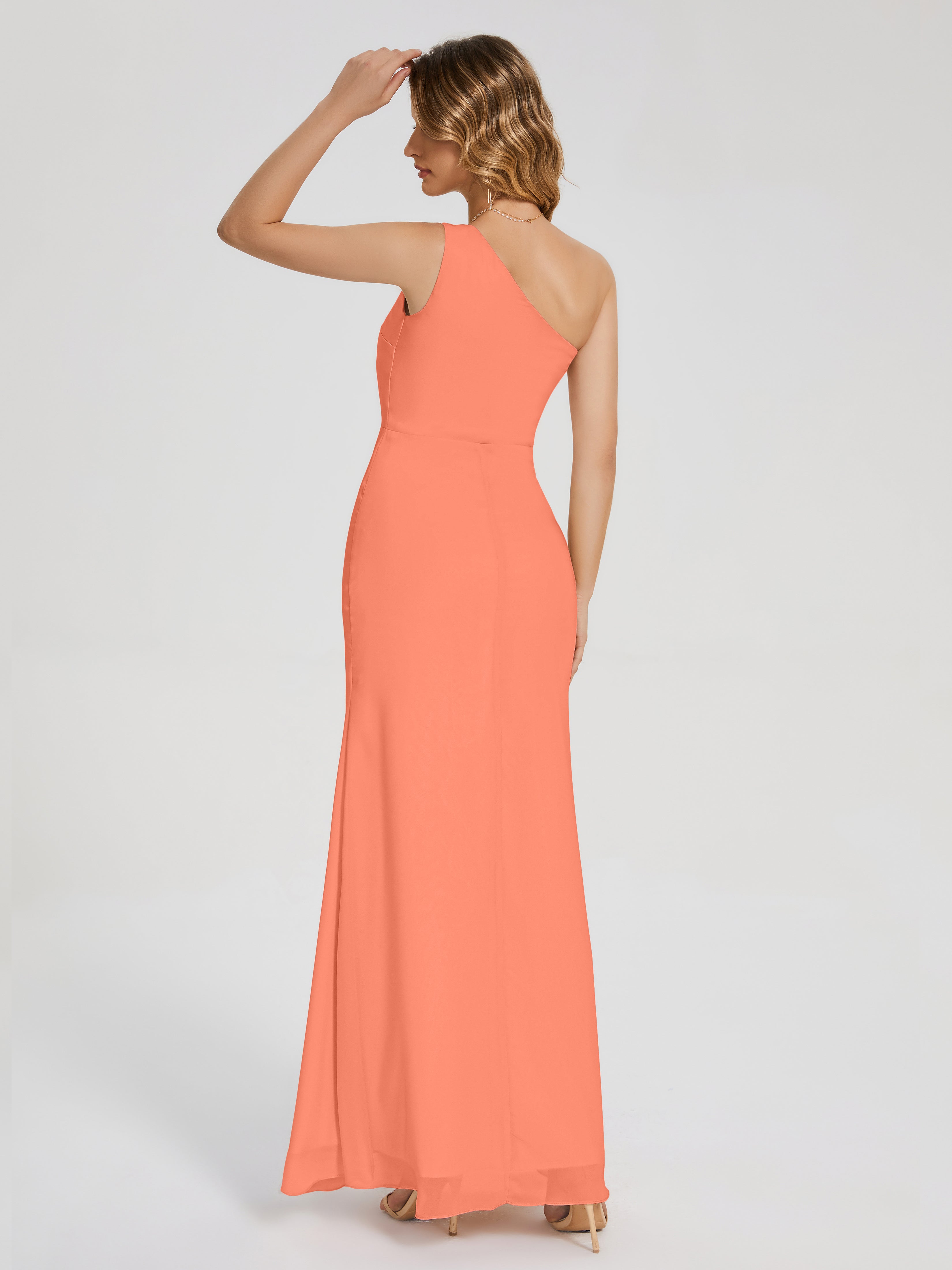 Robes De Demoiselle D'Honneur Coucher De Soleil Simple Seule-Épaule Fendue Mousseline Robes Demoiselle D'Honneur