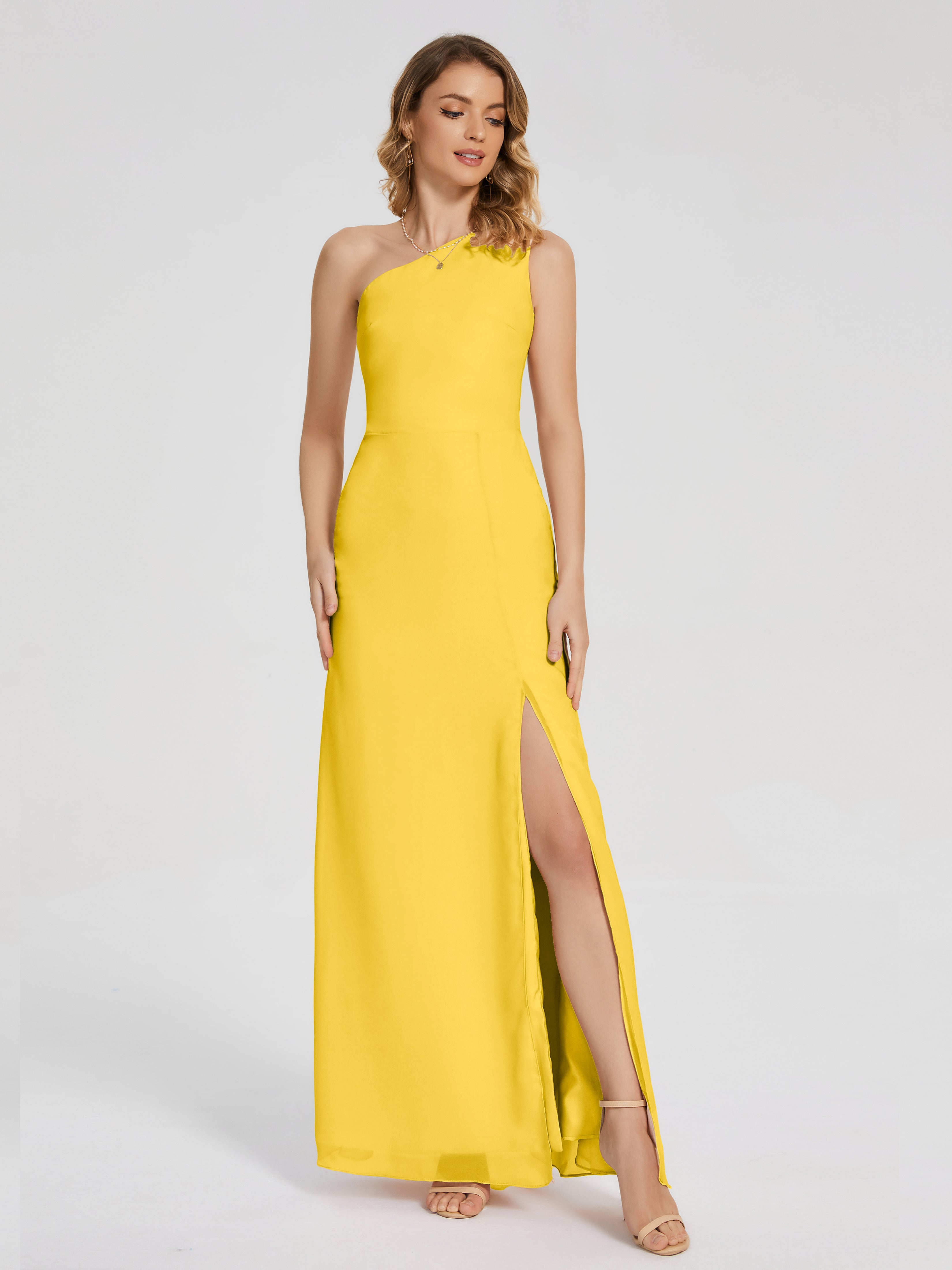 Robe De Demoiselle D'Honneur Souci Simple Seule-Épaule Fendue Mousseline Robes Demoiselle D'Honneur