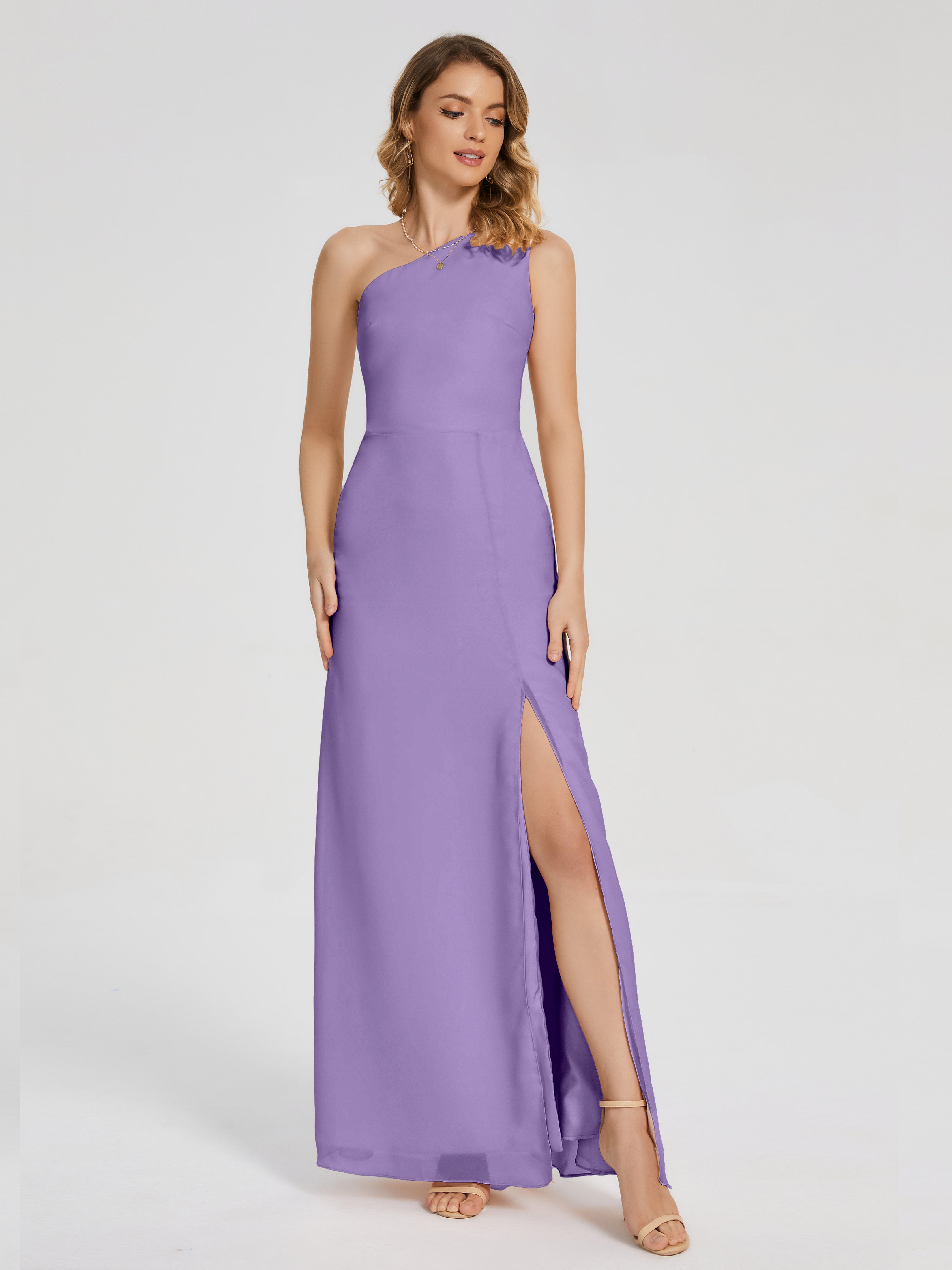 Robes De Demoiselle D'Honneur Tahiti Simple Seule-Épaule Fendue Mousseline Robes Demoiselle D'Honneur