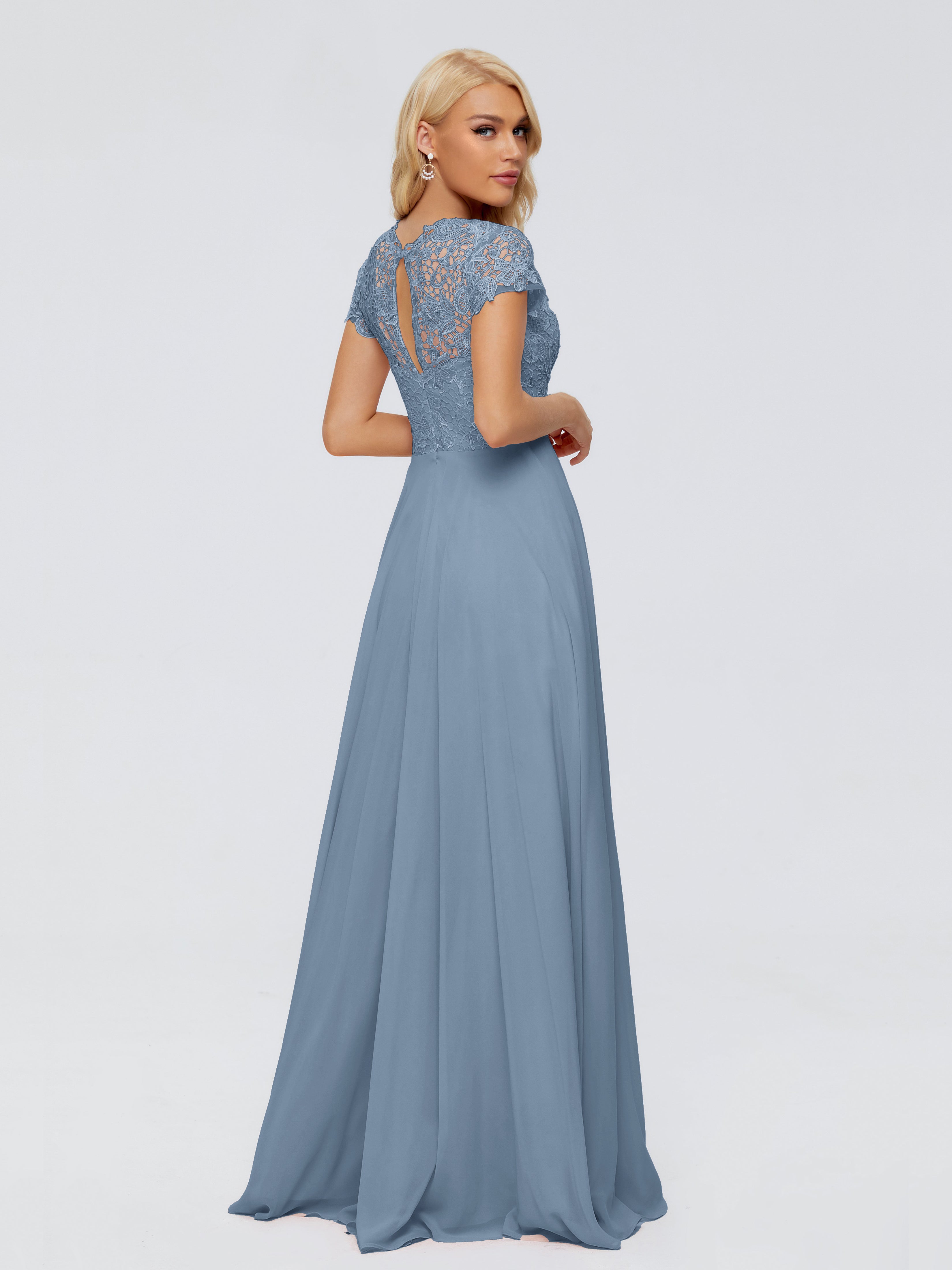 Robes De Demoiselle D'Honneur Bleu De Schiste A-ligne Encolure Dégagée Mousseline Robes Demoiselle D'Honneur