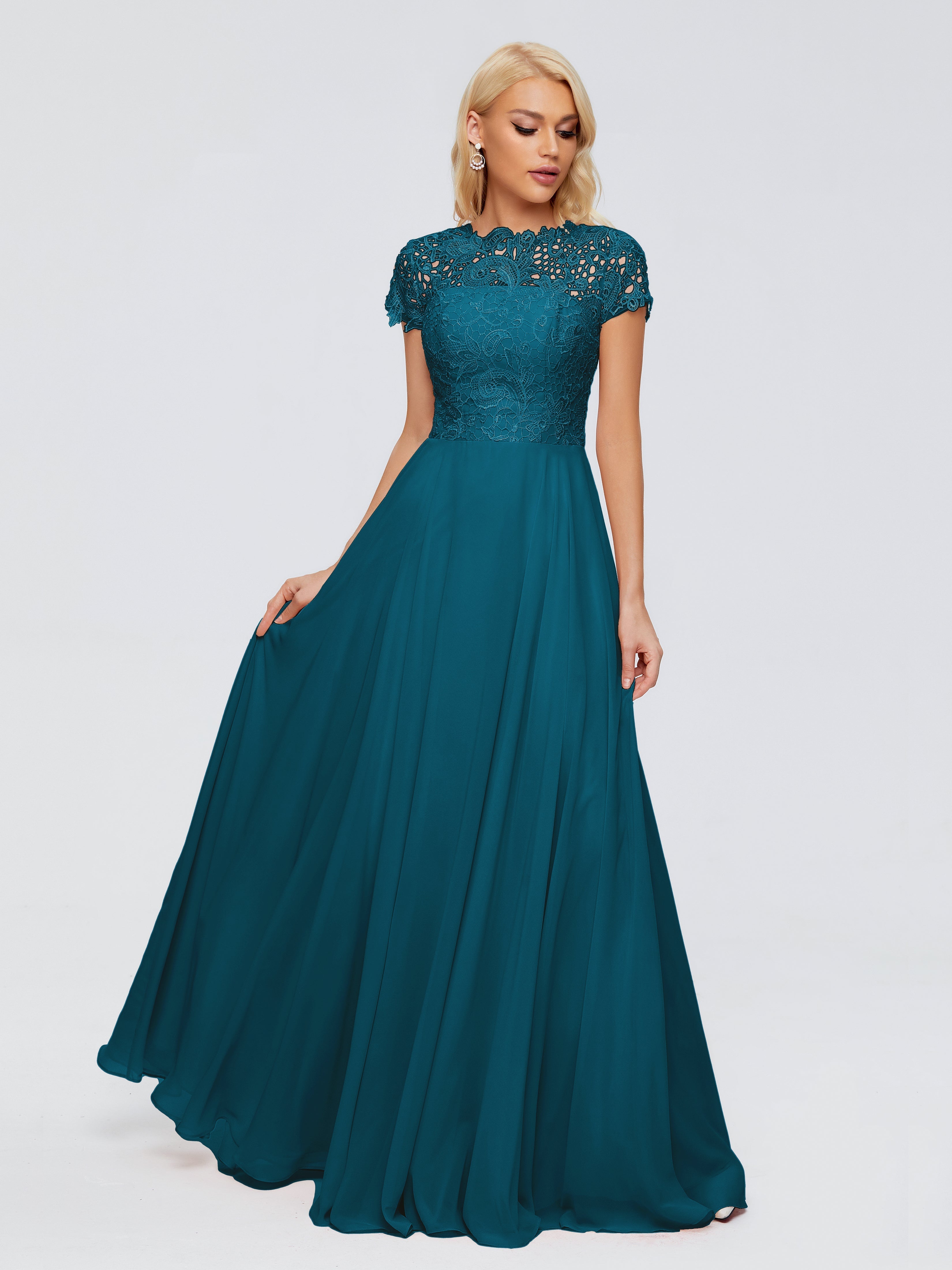 Robe De Demoiselle D'Honneur Bleu Encre A-ligne Encolure Dégagée Mousseline Robes Demoiselle D'Honneur