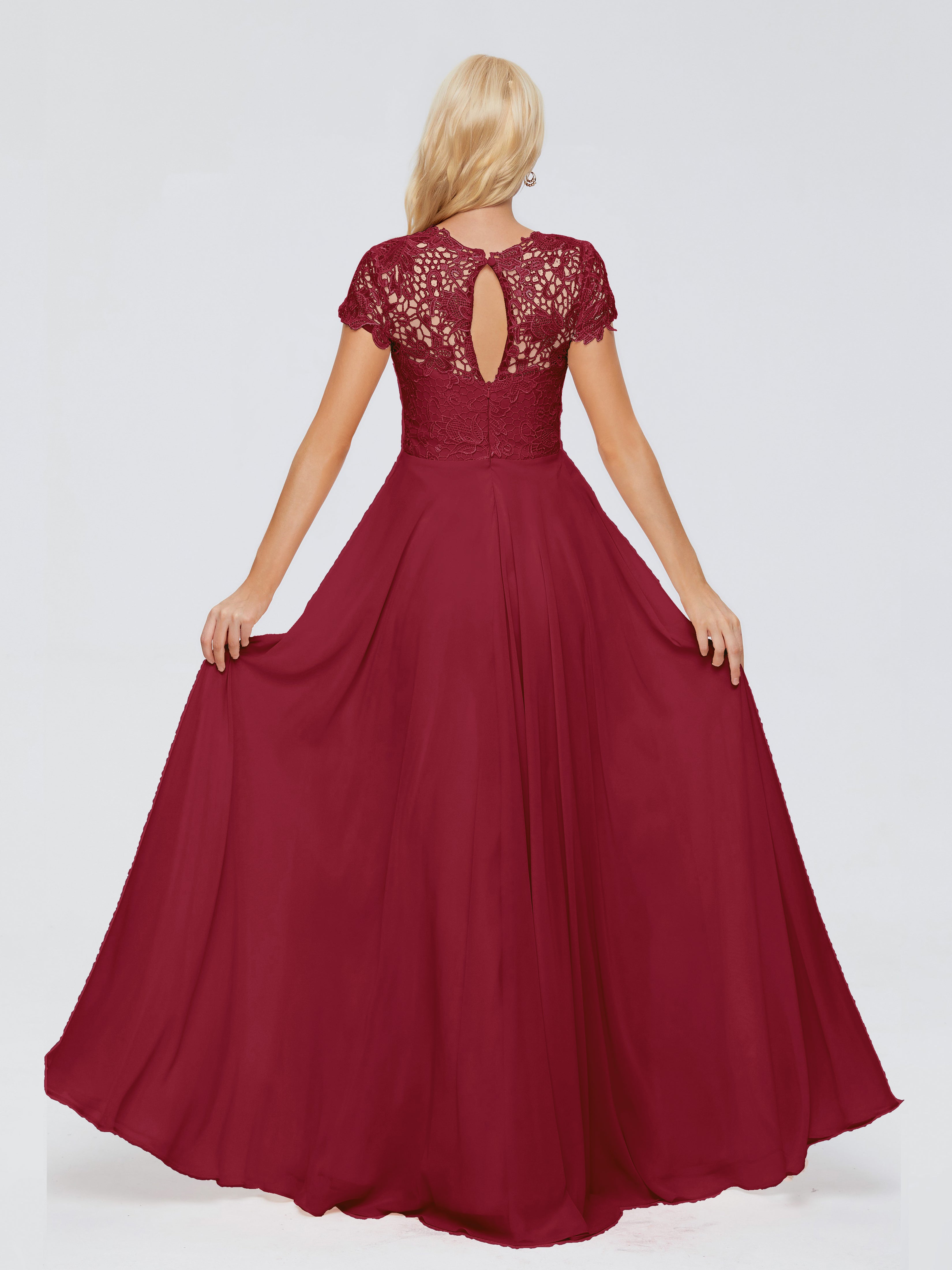 Robes Demoiselle D Honneur Bordeaux Trapèze Encolure Dégagée Mousseline Robes Demoiselle D'Honneur