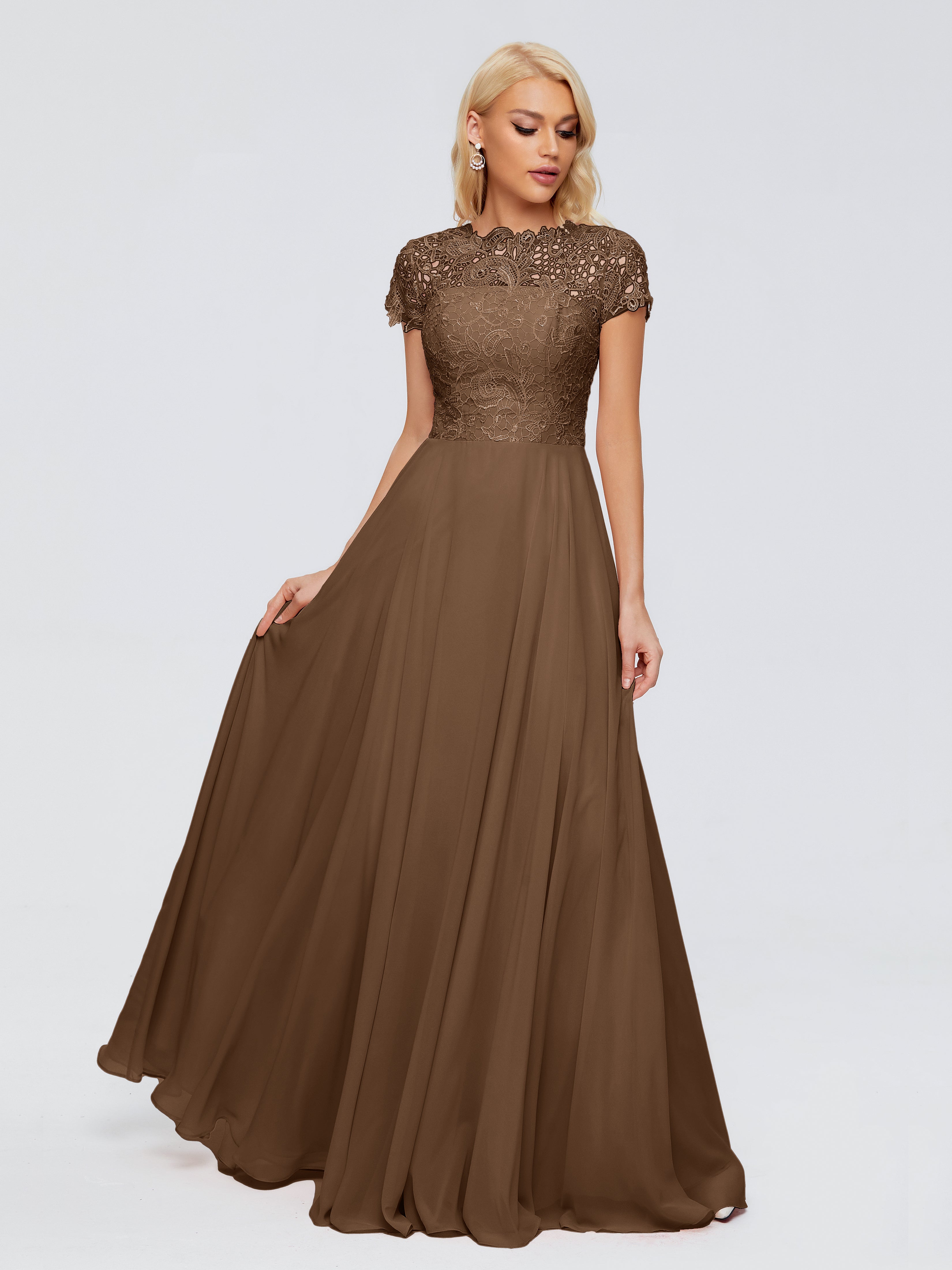 Robe Demoiselle D Honneur Brun A-ligne Encolure Dégagée Mousseline Robes Demoiselle D'Honneur