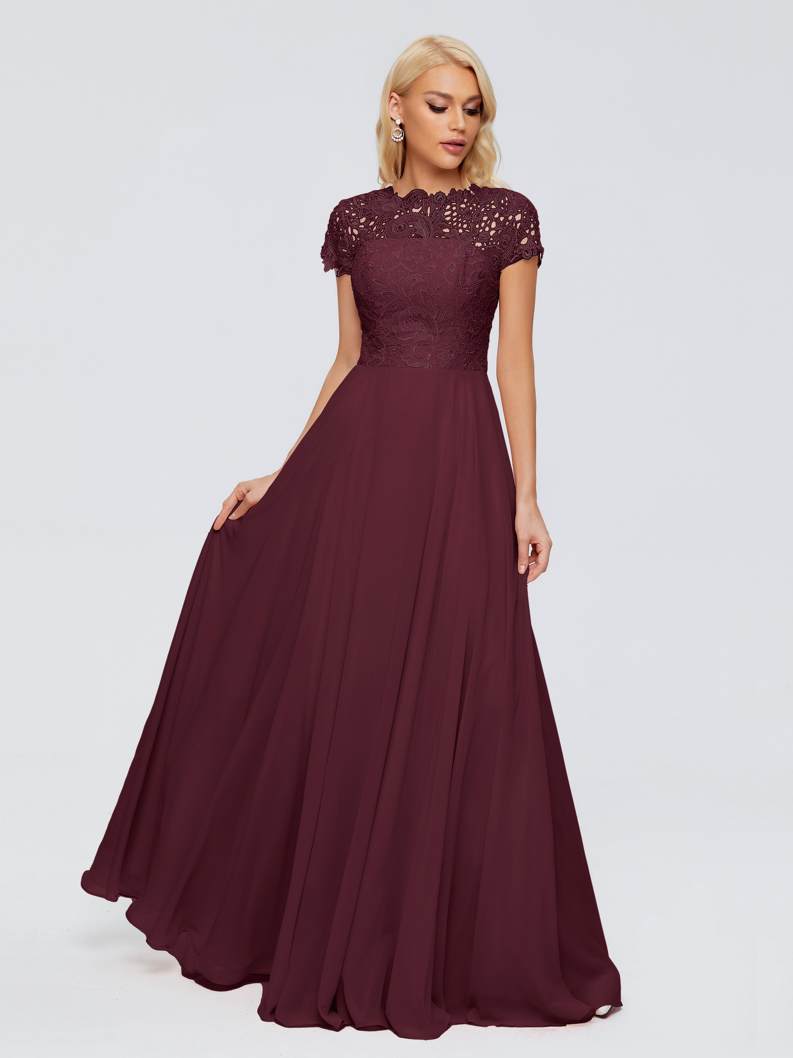 Robes De Demoiselle D'Honneur Cabernet A-ligne Encolure Dégagée Mousseline Robes Demoiselle D'Honneur
