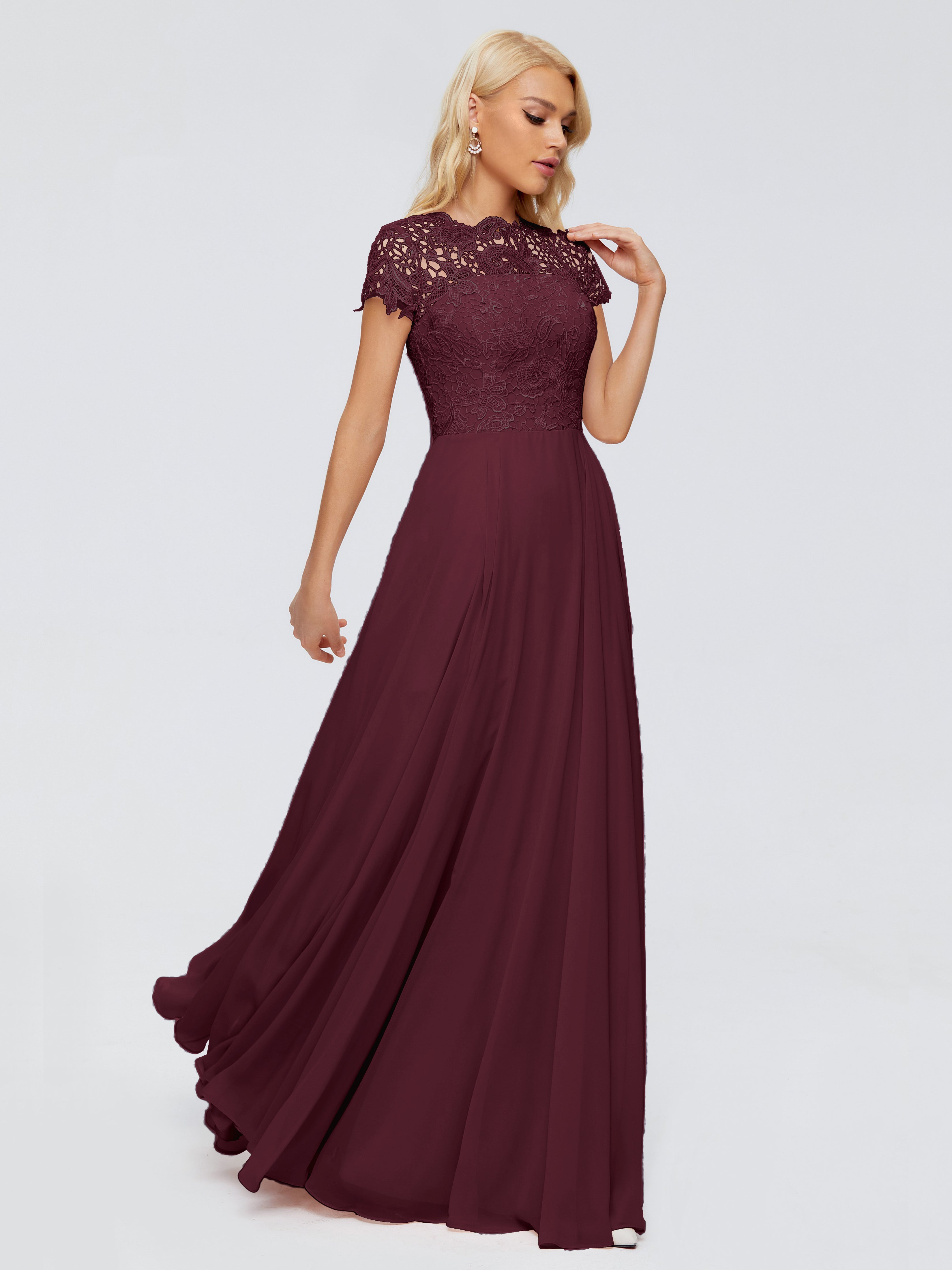 Robes De Demoiselle D'Honneur Cabernet A-ligne Encolure Dégagée Mousseline Robes Demoiselle D'Honneur