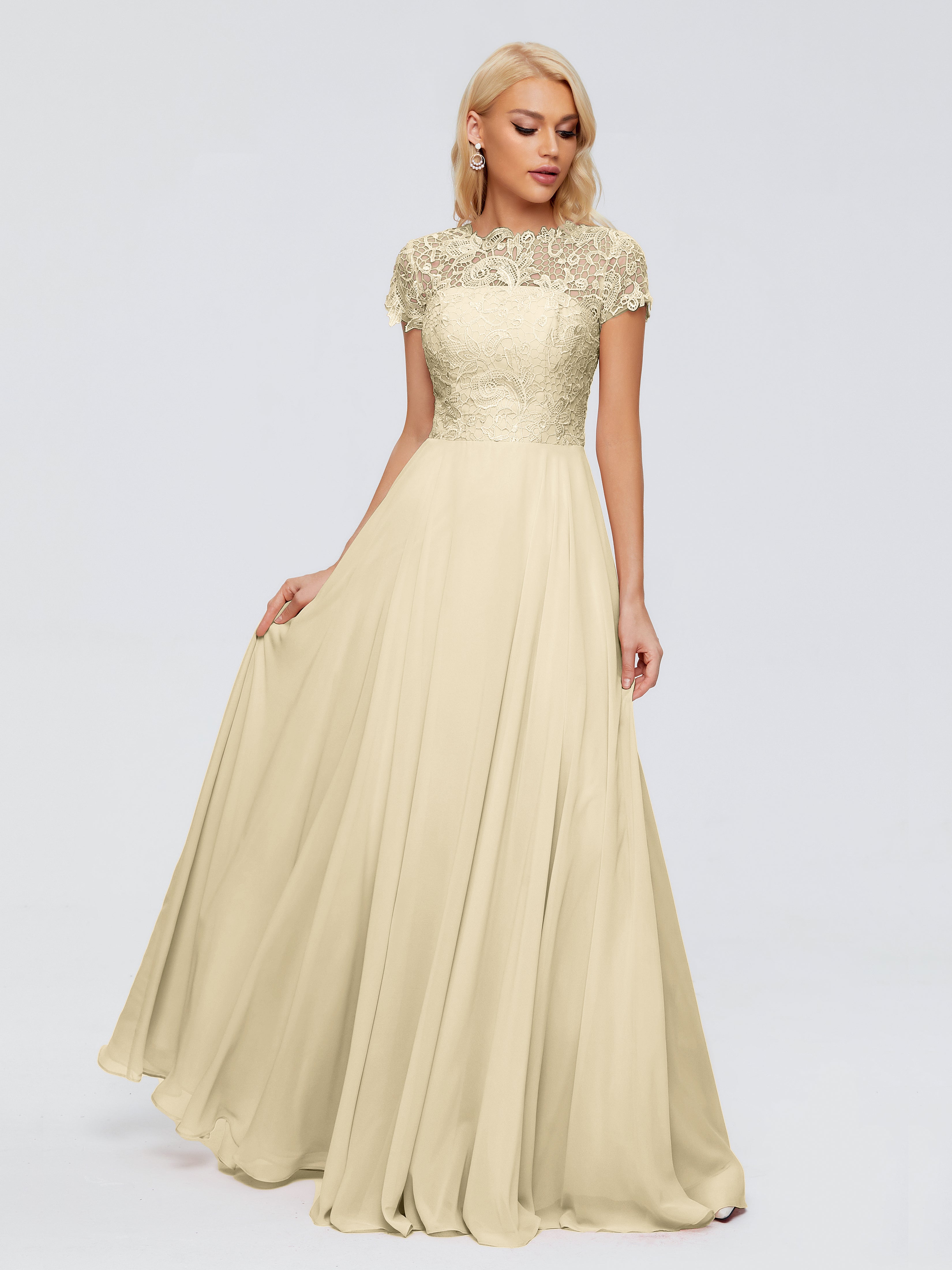 Demoiselle Dhonneur Robe Champagne Trapèze Encolure Dégagée Mousseline Robes Demoiselle D'Honneur
