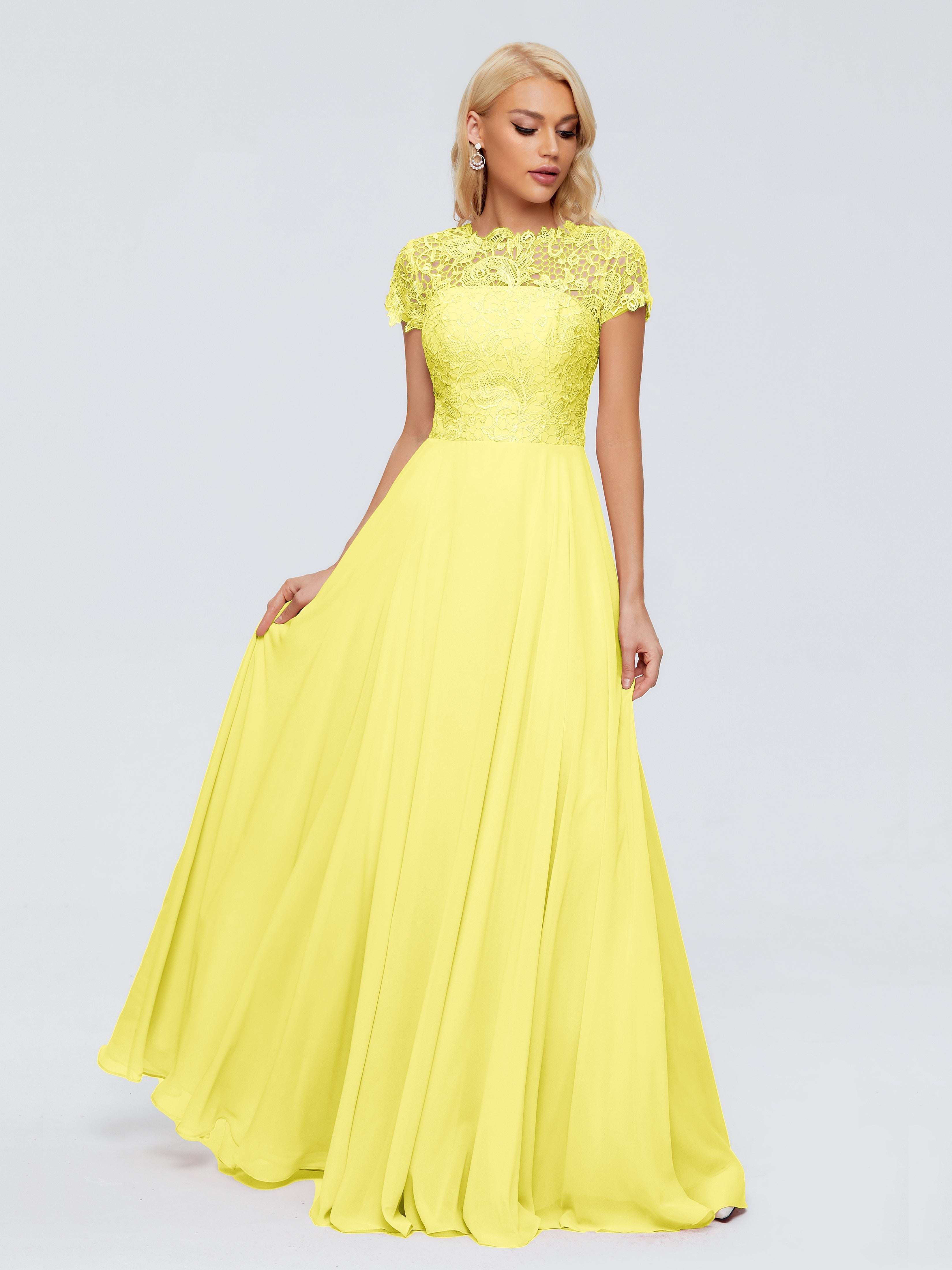 Robes De Demoiselle D'Honneur Citron A-ligne Encolure Dégagée Mousseline Robes Demoiselle D'Honneur