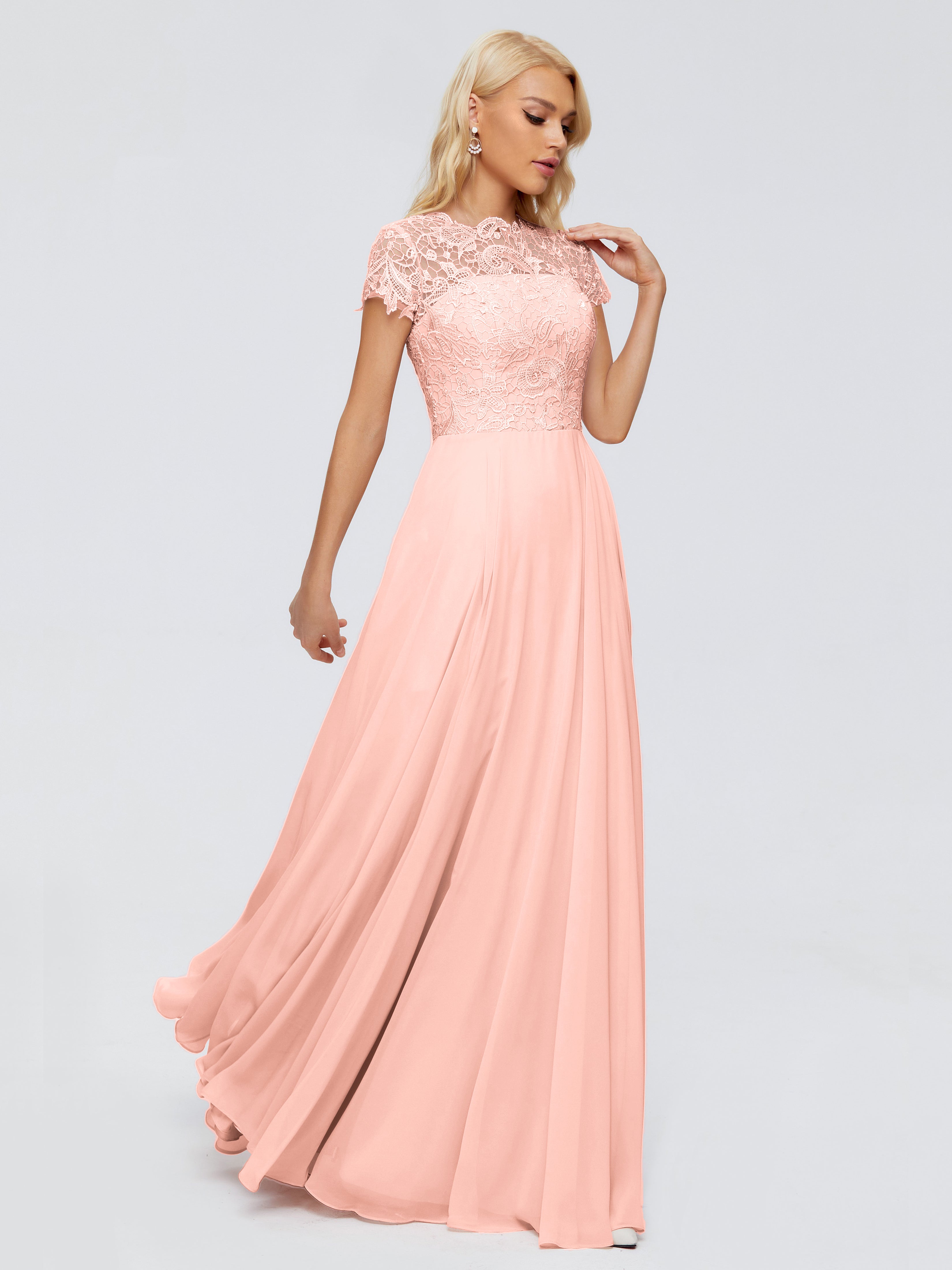 Robes Demoiselles D Honneur Corail Trapèze Encolure Dégagée Mousseline Robes Demoiselle D'Honneur