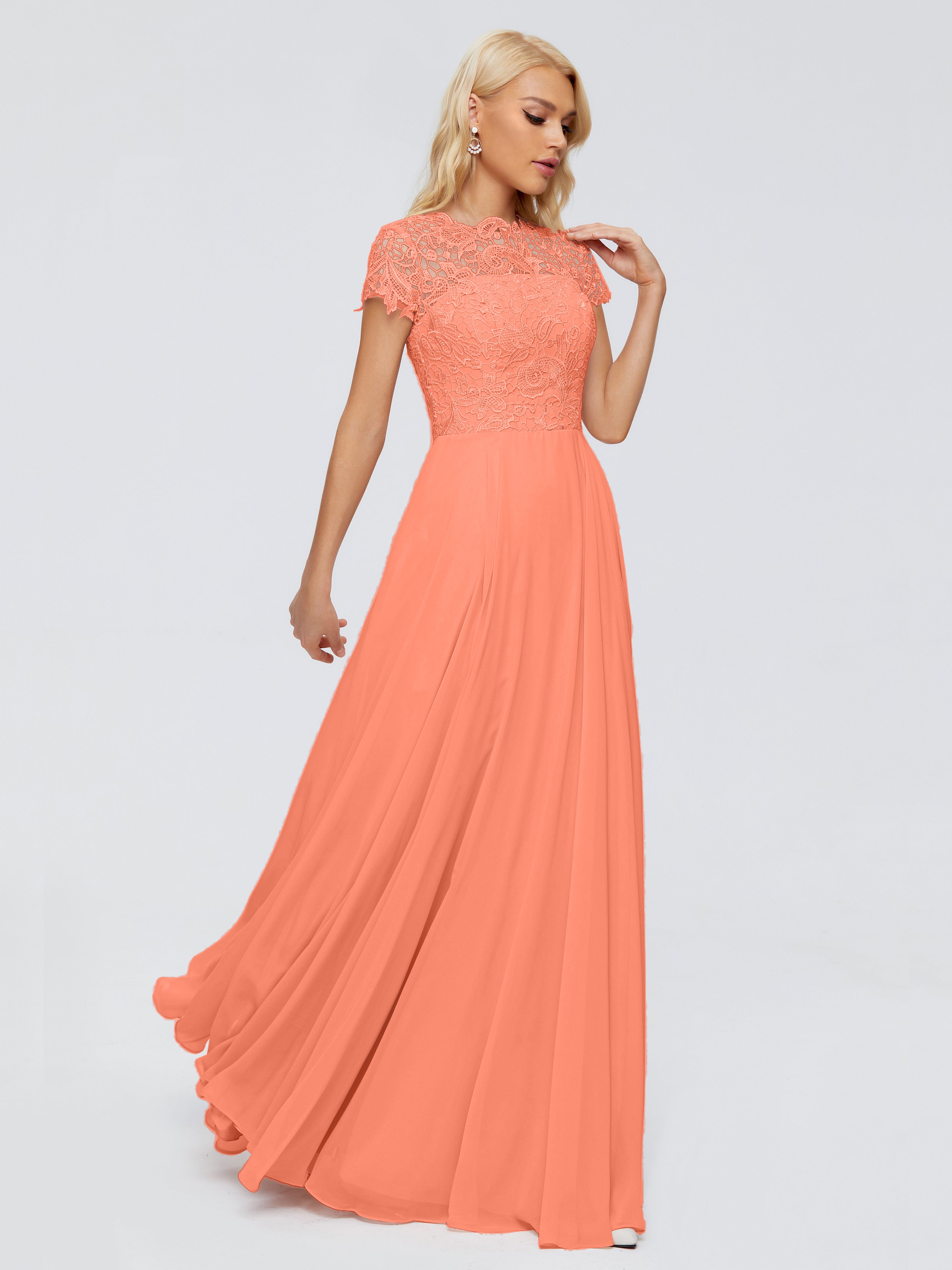 Robes De Demoiselle D'Honneur Coucher De Soleil A-ligne Encolure Dégagée Mousseline Robes Demoiselle D'Honneur