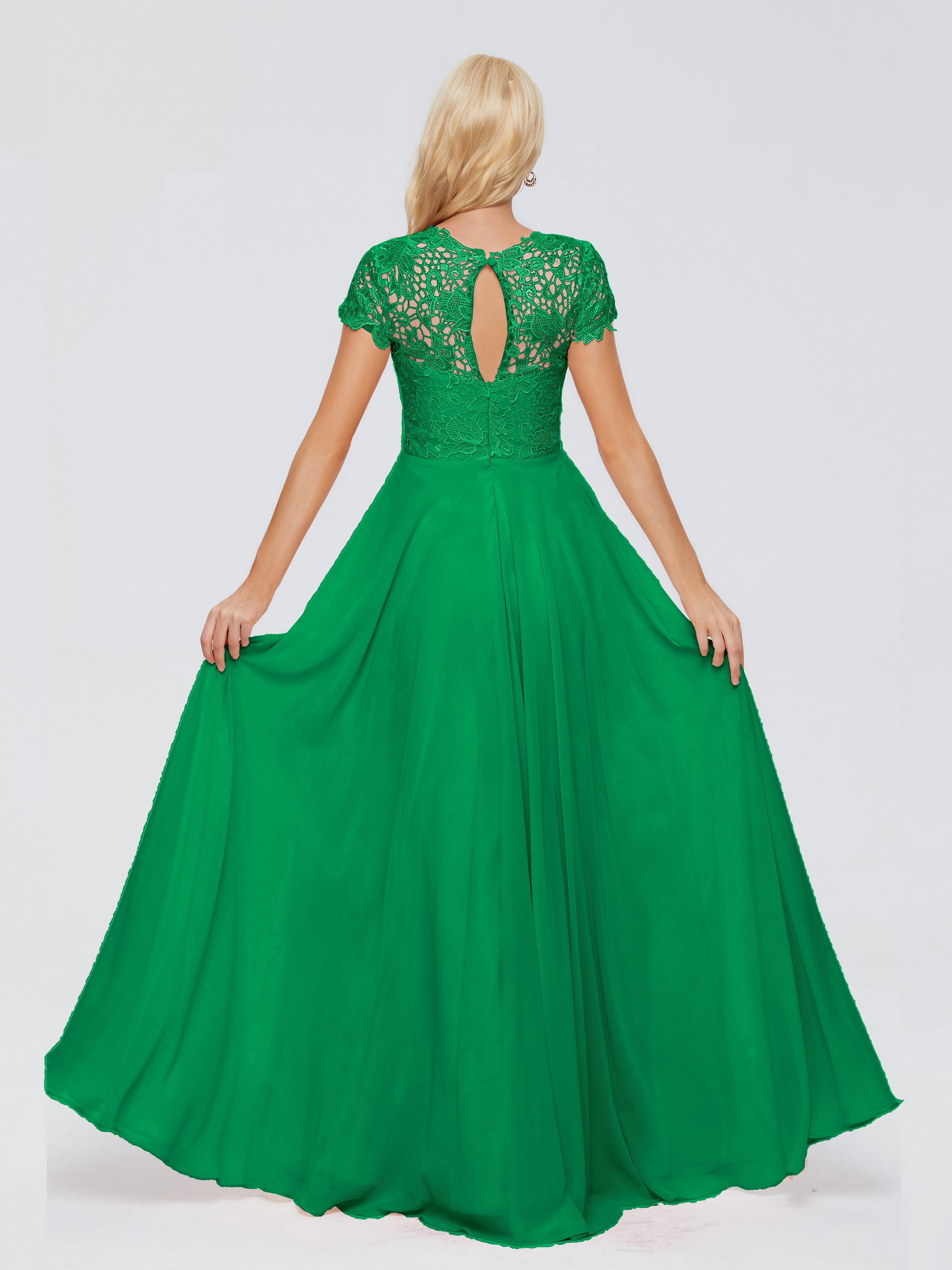 Wedding Party Robe Vert Emeraude Demoiselle D Honneur Trapèze Encolure Dégagée Mousseline Robes Demoiselle D'Honneur