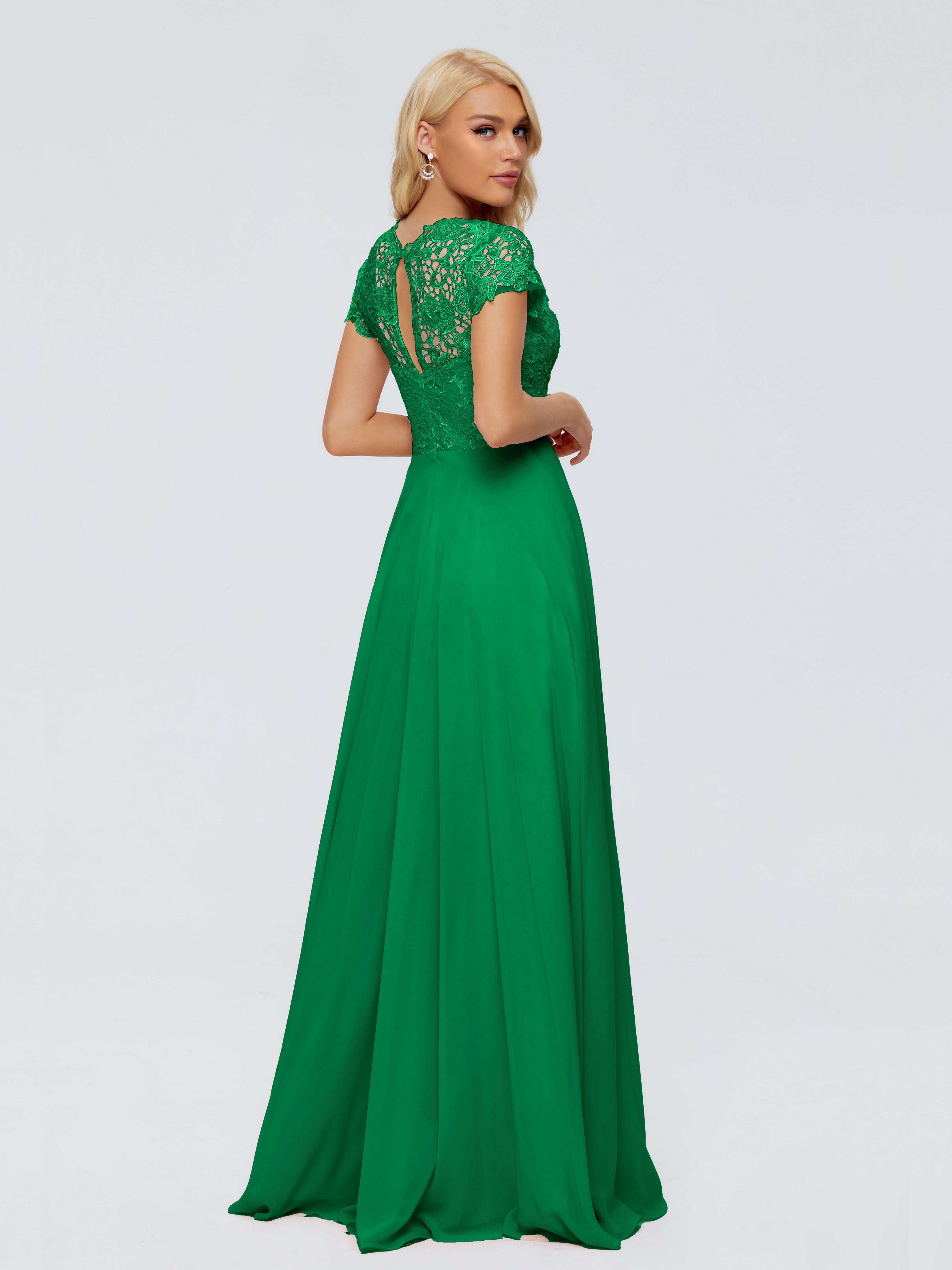 Wedding Party Robe Vert Emeraude Demoiselle D Honneur Trapèze Encolure Dégagée Mousseline Robes Demoiselle D'Honneur