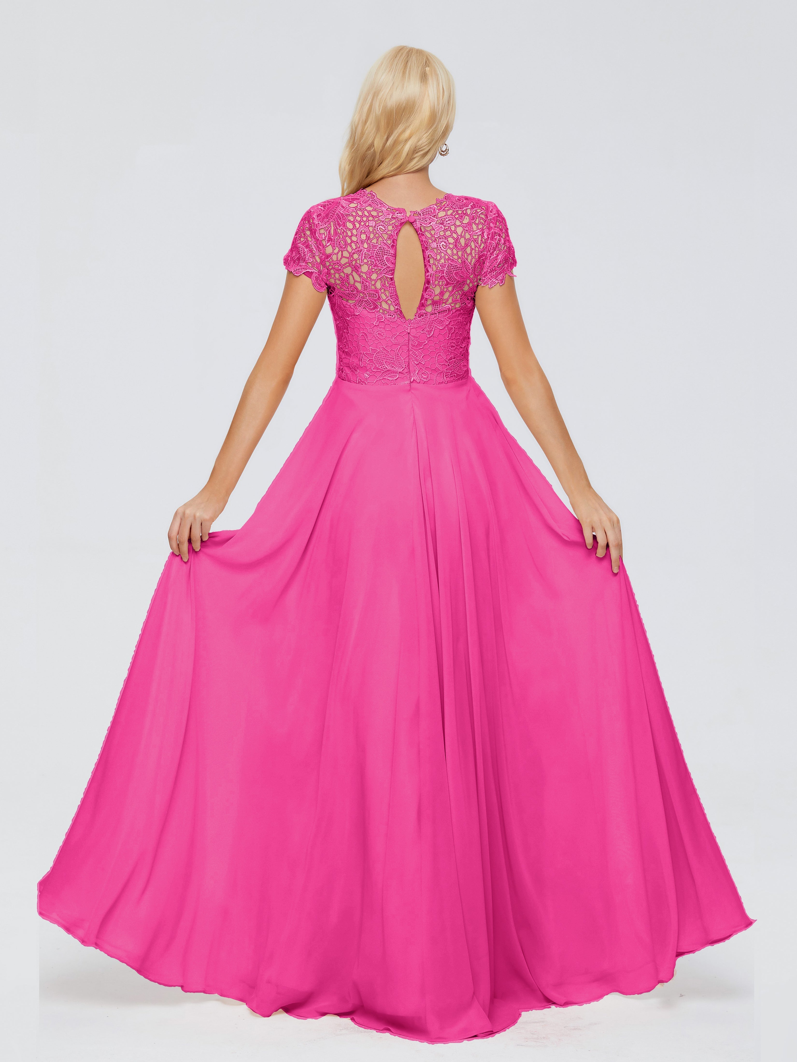 Robes De Demoiselle D'Honneur Rose Fuchsia Couleur Trapèze Encolure Dégagée Mousseline Robes Demoiselle D'Honneur