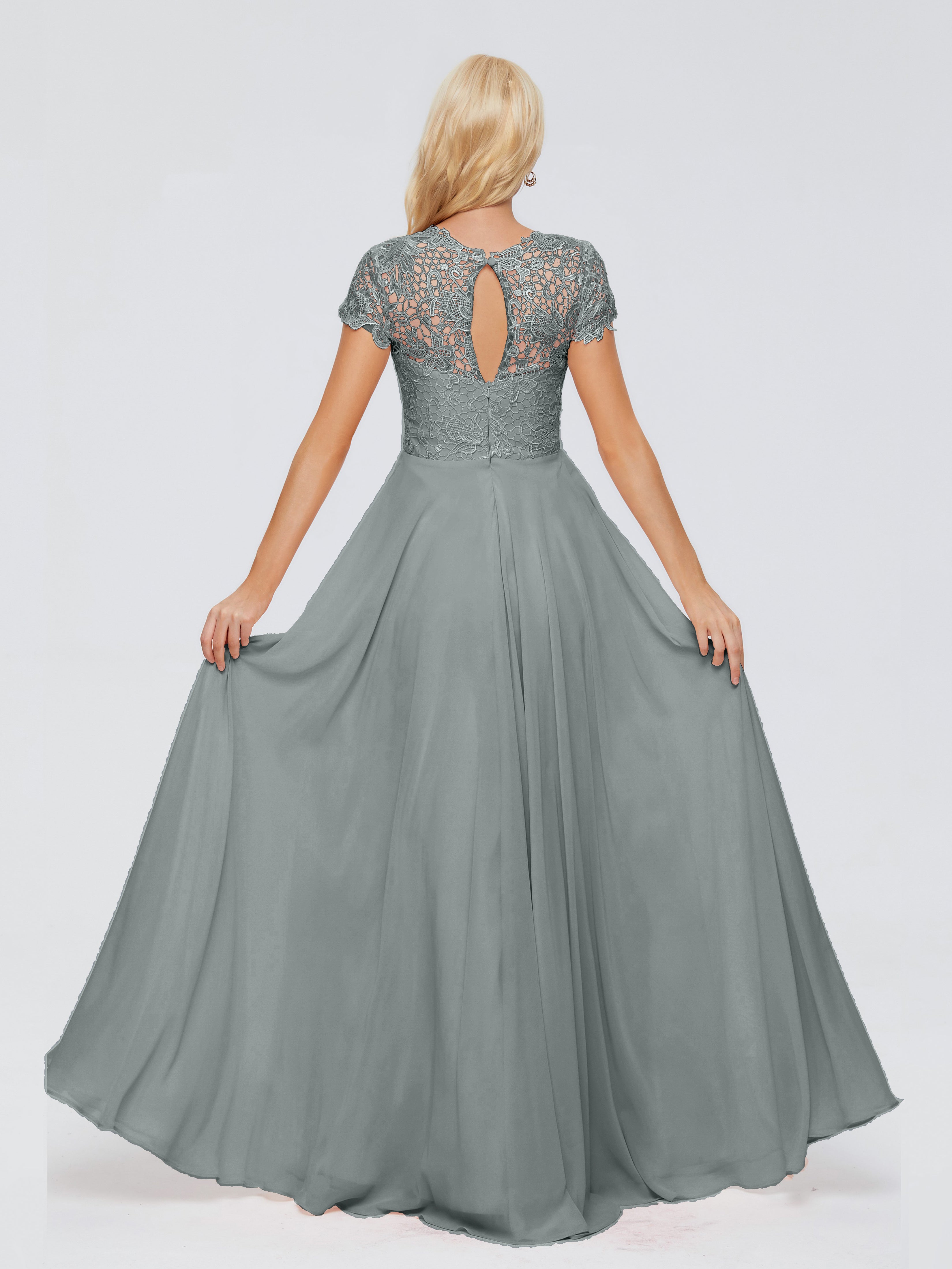 Robe Demoiselle D Honneur Grise Trapèze Encolure Dégagée Mousseline Robes Demoiselle D'Honneur