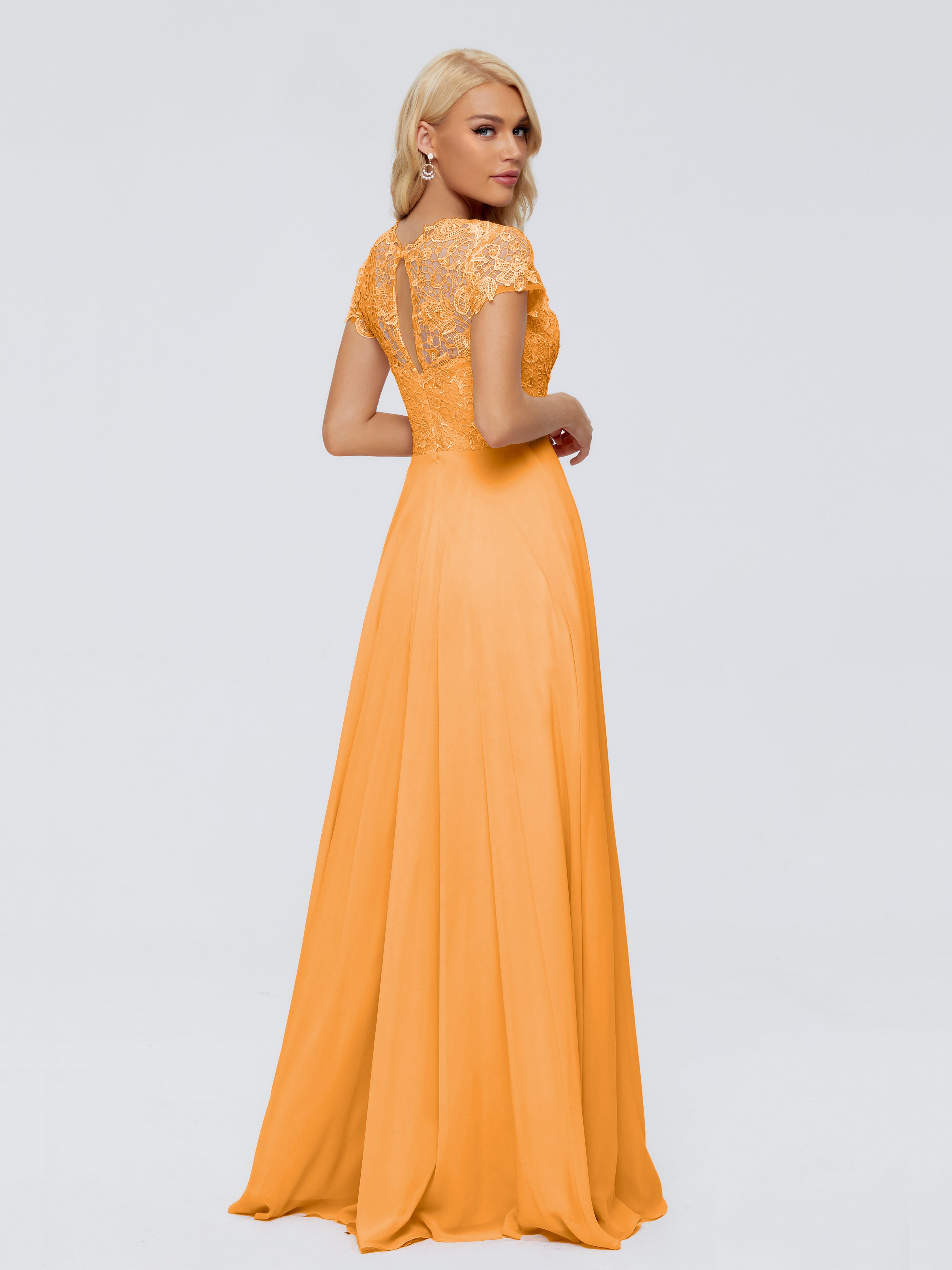 Robes De Demoiselle D'Honneur Mandarine A-ligne Encolure Dégagée Mousseline Robes Demoiselle D'Honneur