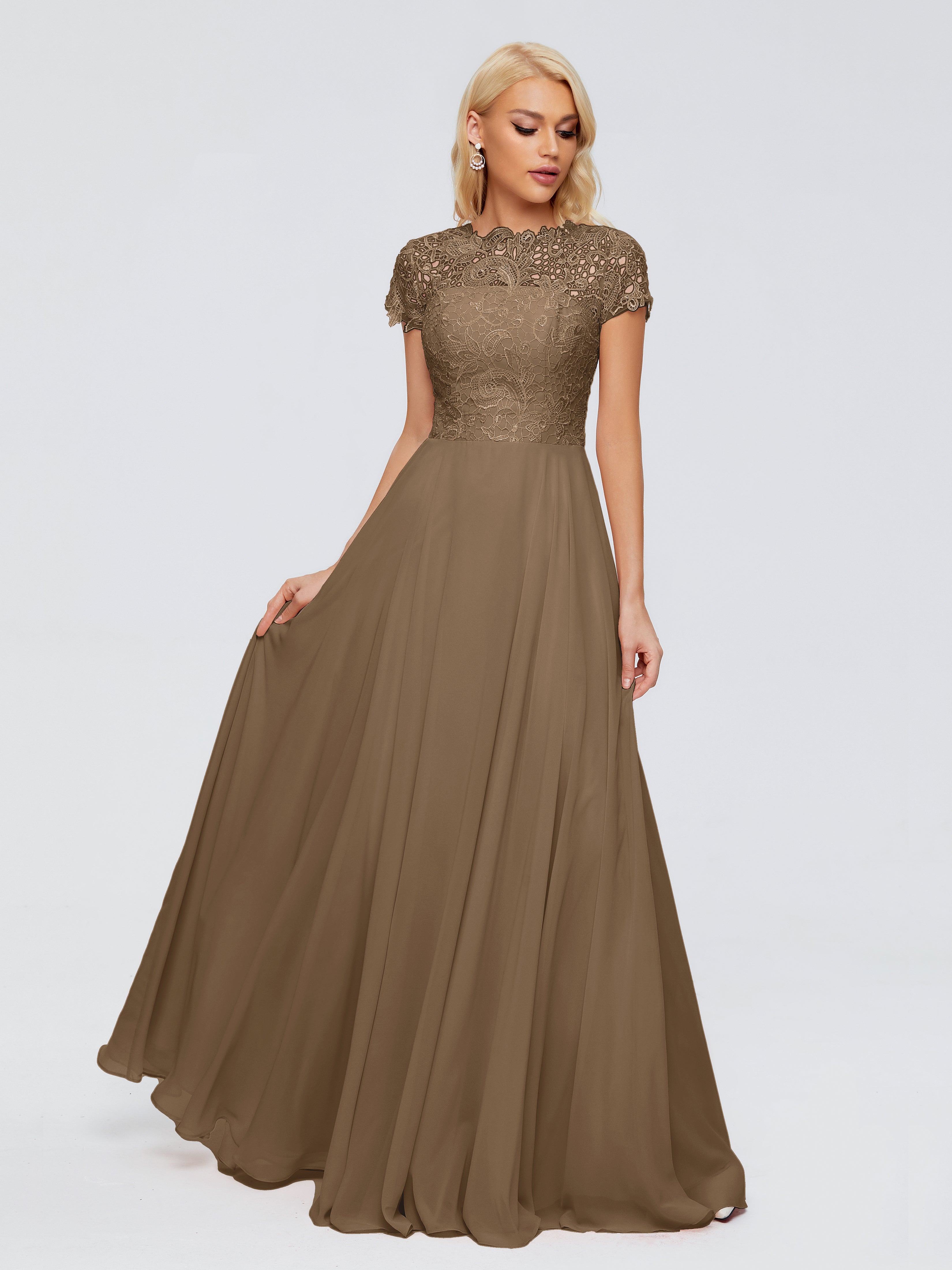 Robe De Demoiselle D'Honneur Moka Trapèze Encolure Dégagée Mousseline Robes Demoiselle D'Honneur