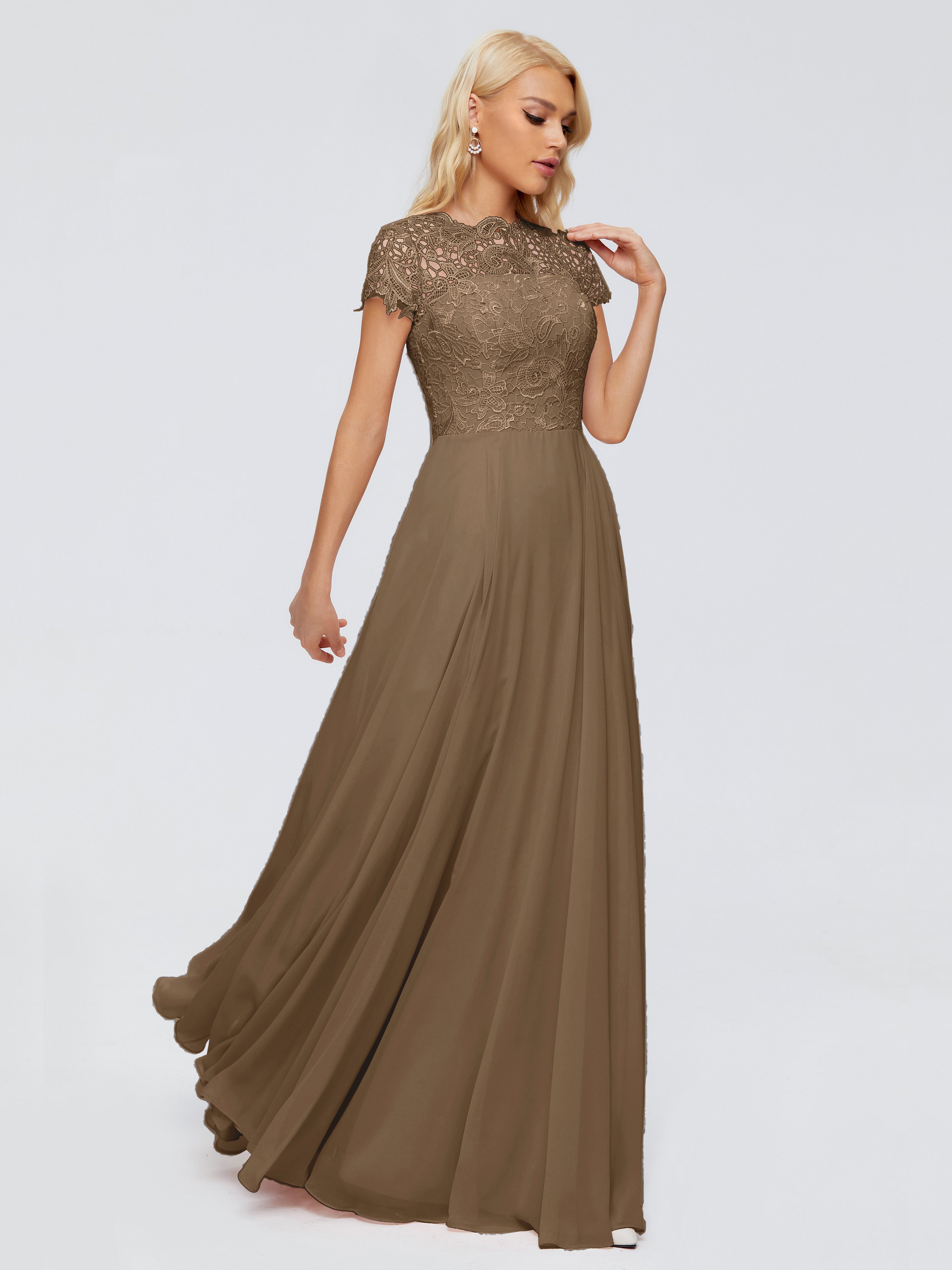 Robe De Demoiselle D'Honneur Moka Trapèze Encolure Dégagée Mousseline Robes Demoiselle D'Honneur