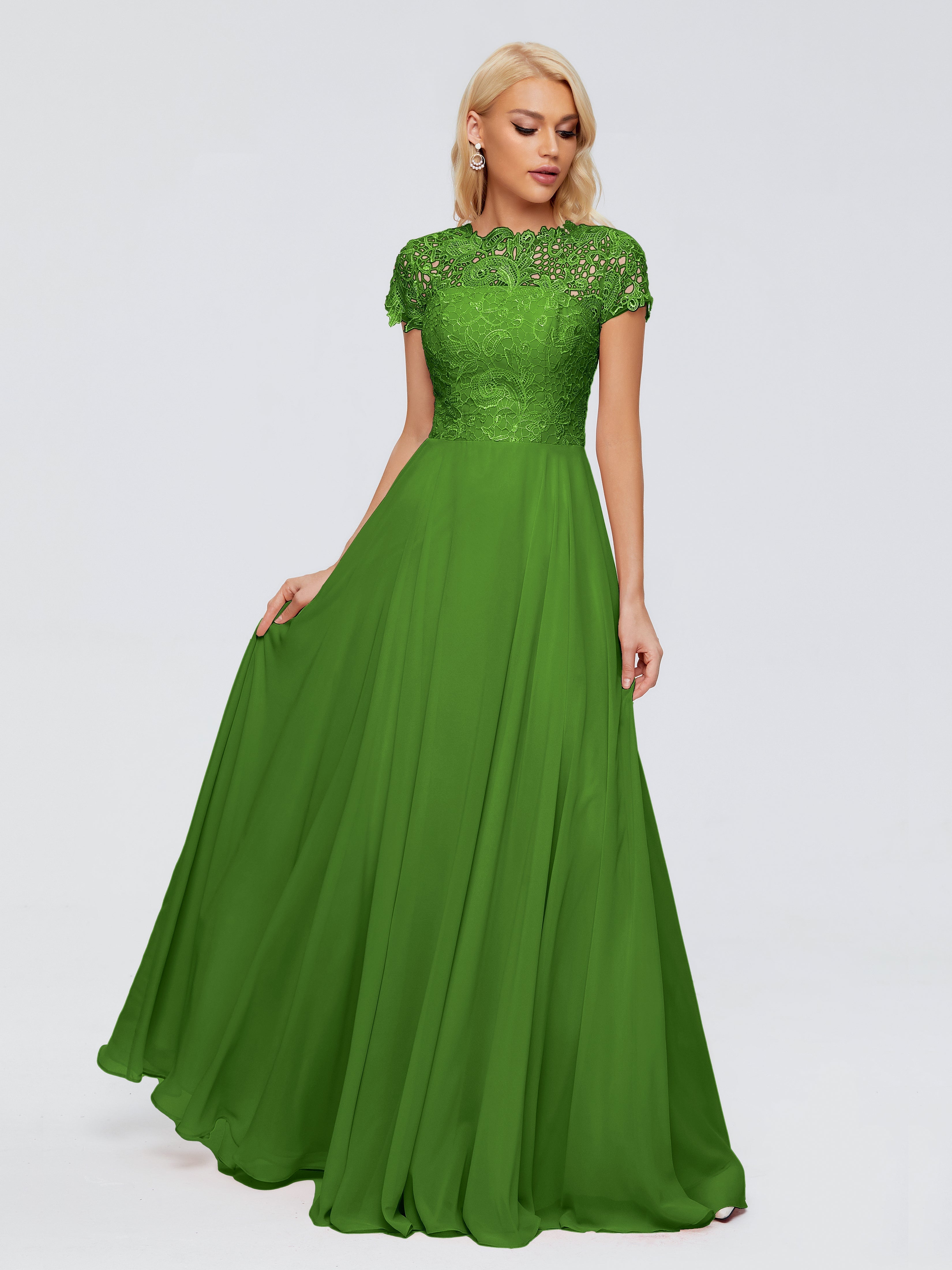 Robes De Demoiselle D'Honneur Vert Mousse A-ligne Encolure Dégagée Mousseline Robes Demoiselle D'Honneur