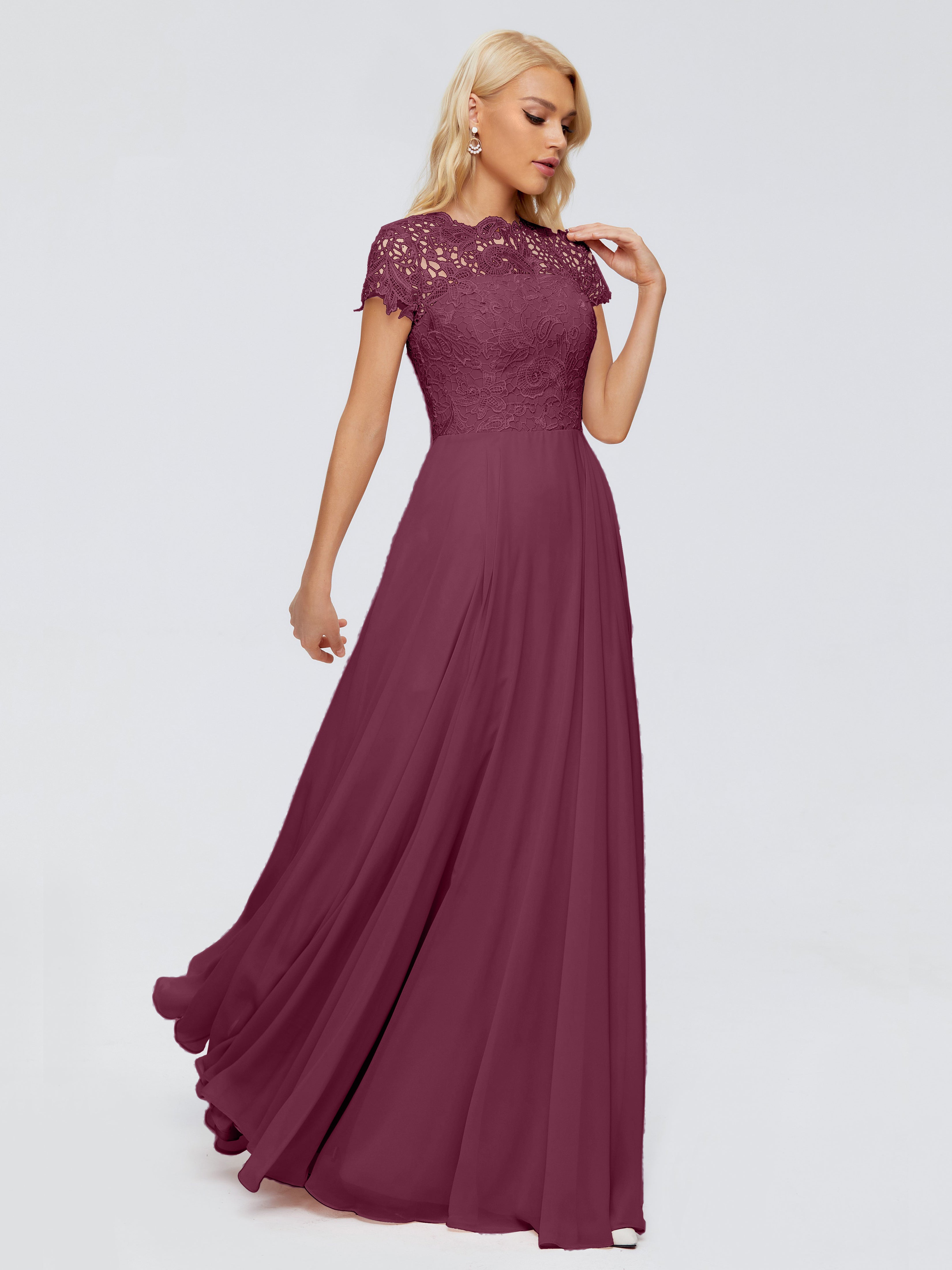 Robes De Demoiselle D'Honneur Mure A-ligne Encolure Dégagée Mousseline Robes Demoiselle D'Honneur